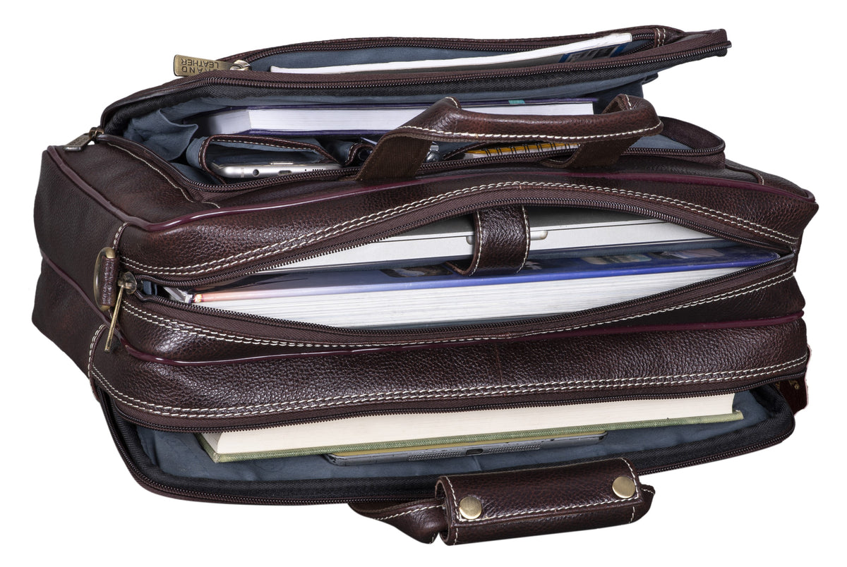 BRAND LEATHER Genuine Leather Laptop Bag for Men/Office Bag for Men, Brown | Fits Upto 16 Inch Laptop/MacBook | Handbags with Shoulder Straps | Leather Bag for Men | Trolley Strap in Laptop Bag