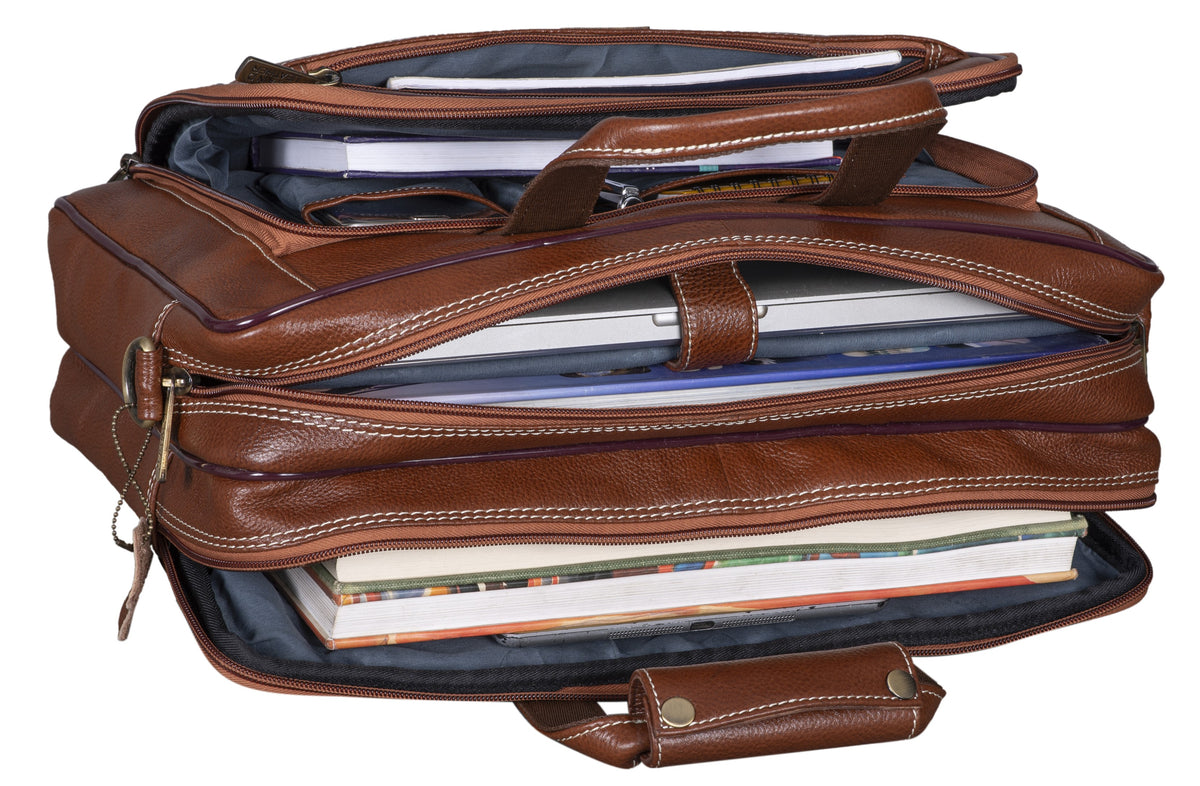 BRAND LEATHER Genuine Leather Laptop Bag for Men/Office Bag for Men, Brown | Fits Upto 16 Inch Laptop/MacBook | Handbags with Shoulder Straps | Leather Bag for Men | Trolley Strap in Laptop Bag