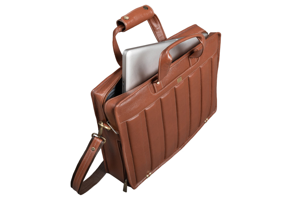 Genuine Leather Laptop Bag for Men - Office Bag, Brown - Fits Up to 14/15.6/16 Inch Laptop/MacBook - Laptop Messenger Bag/Side Shoulder Bag with Adjustable Strap - 1 Year Warranty