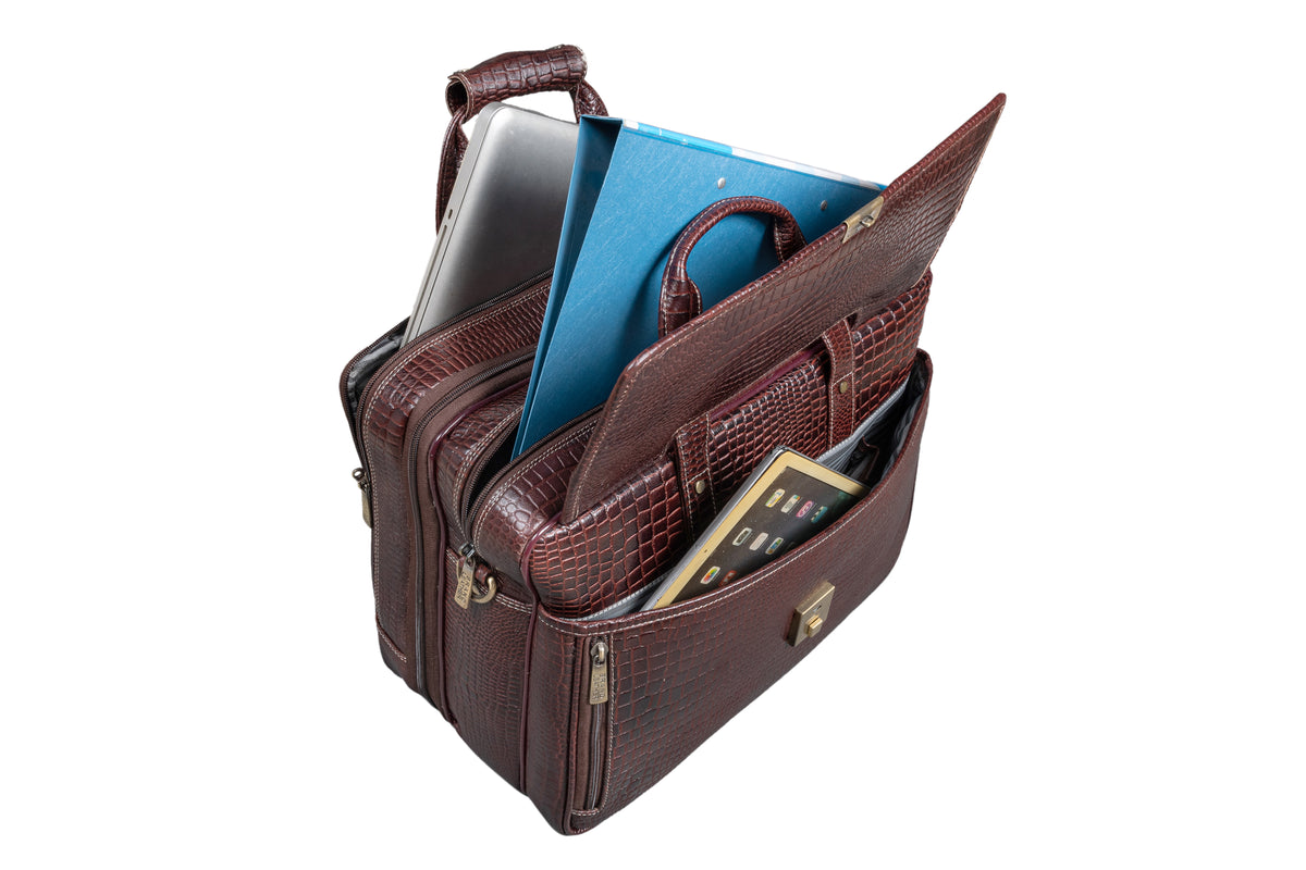 17 inch Genuine Leather Laptop Messenger Bag with Full Expandable With 360 Days Warranty