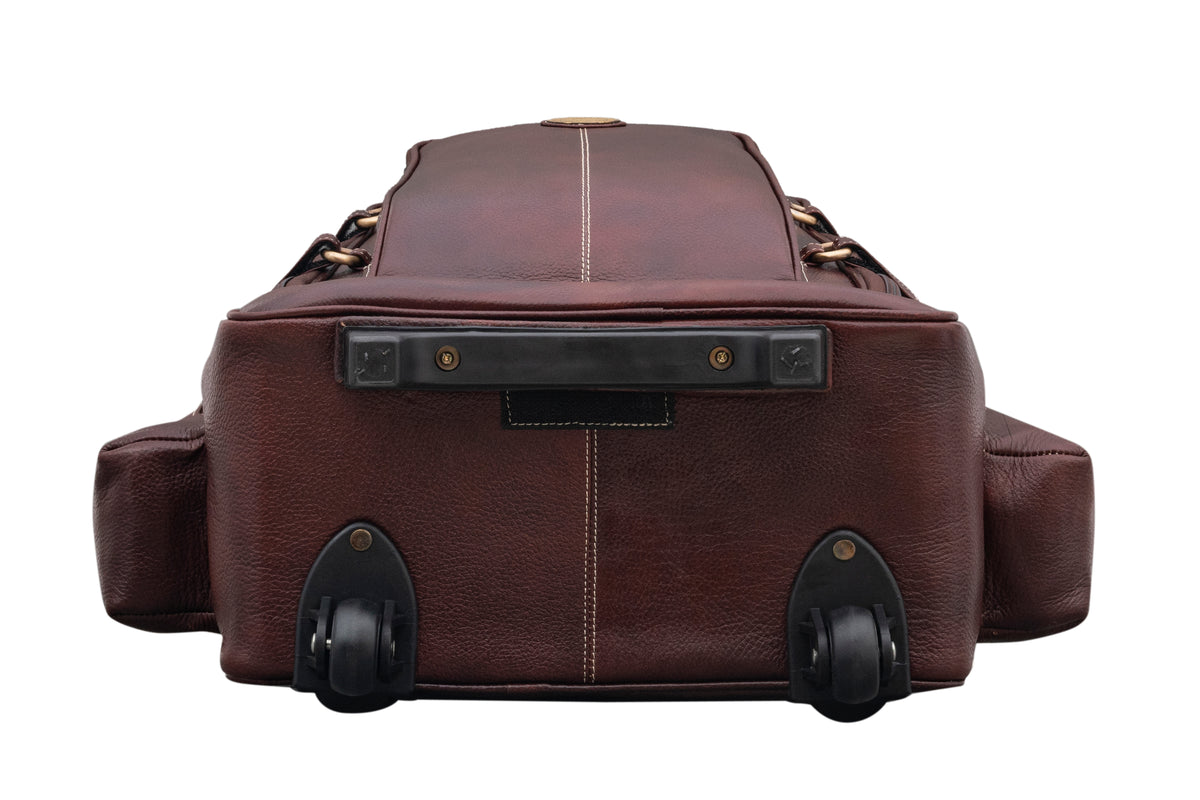 BRAND LEATHER Rolling Backpack Wheeled Laptop Backpack for Travel, Trolley Luggage Suitcase Compact Business Bag Student Laptop Bag for Men Women