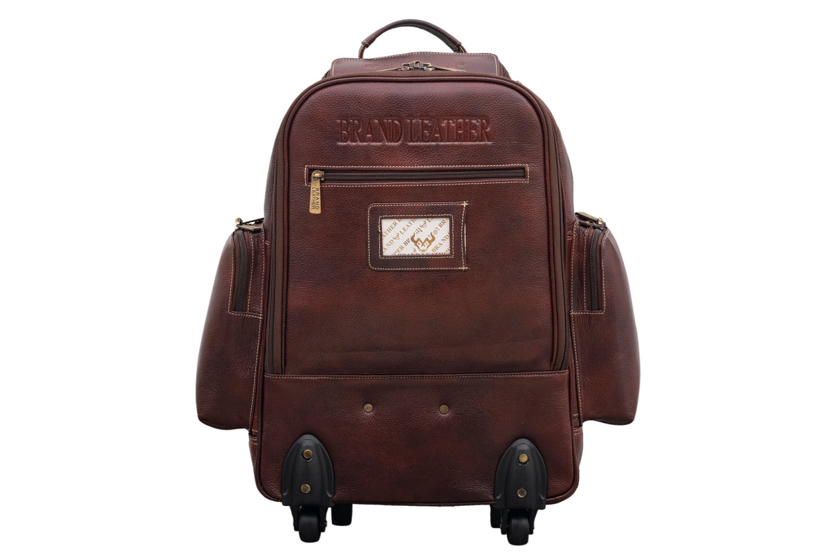 BRAND LEATHER Rolling Backpack Wheeled Laptop Backpack for Travel, Trolley Luggage Suitcase Compact Business Bag Student Laptop Bag for Men Women