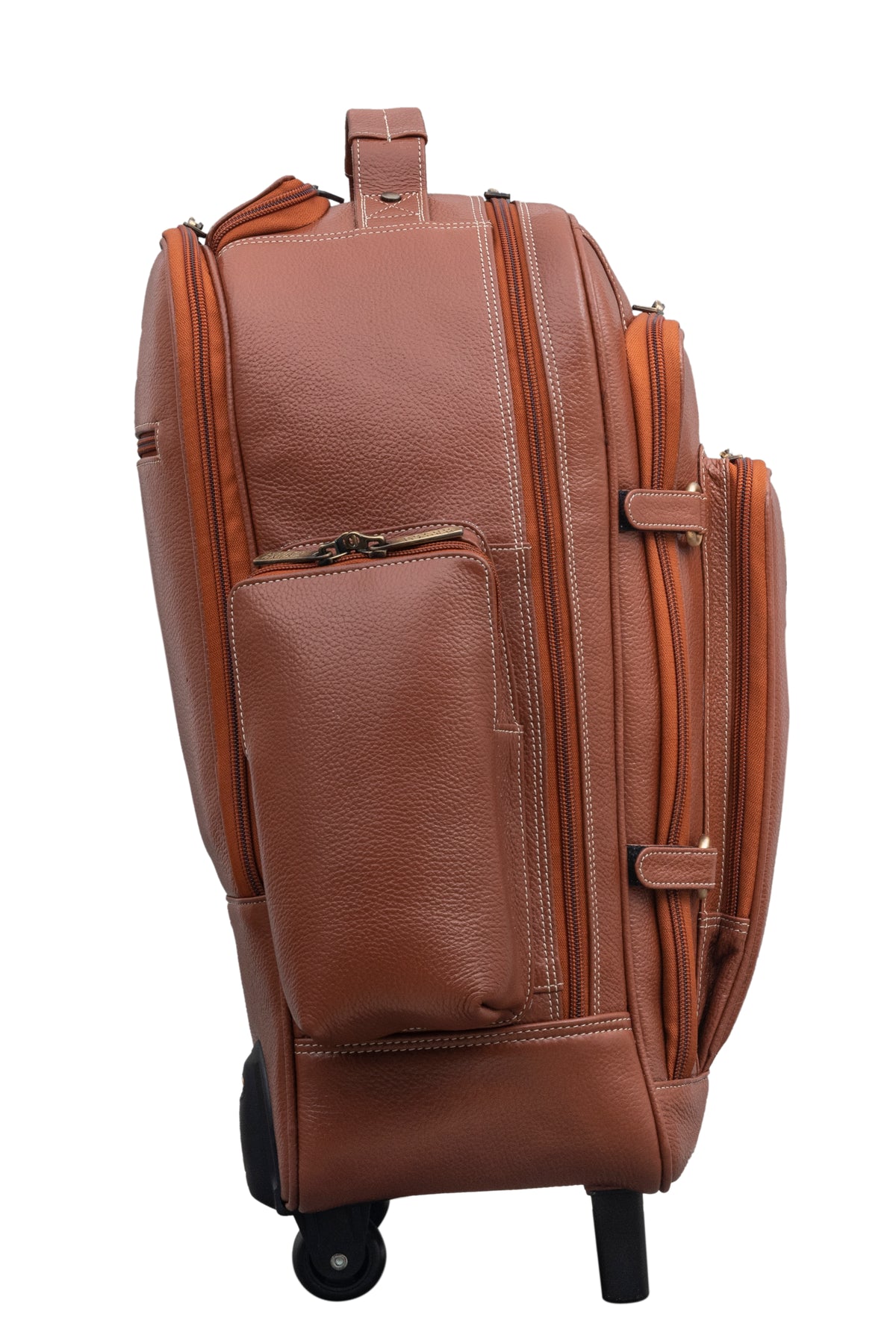 BRAND LEATHER Rolling Backpack Wheeled Laptop Backpack for Travel, Trolley Luggage Suitcase Compact Business Bag Student Laptop Bag for Men Women