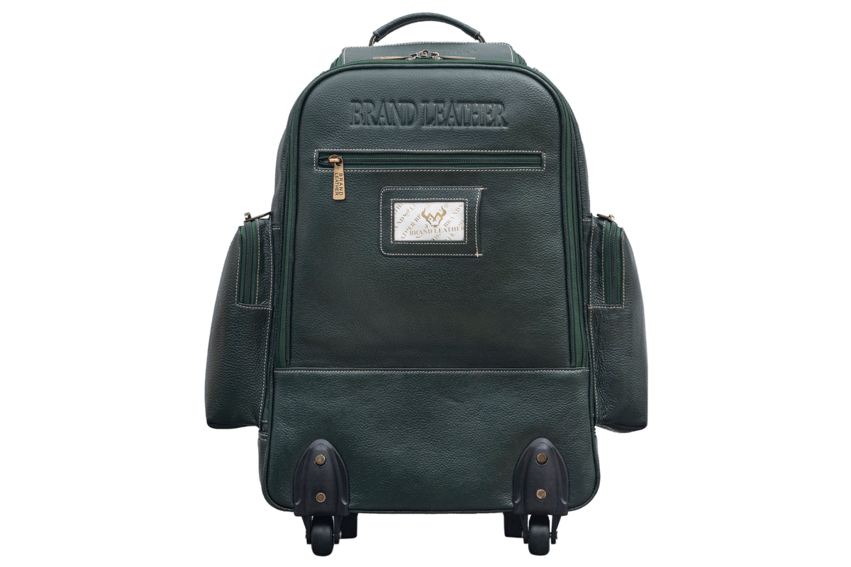 BRAND LEATHER Rolling Backpack Wheeled Laptop Backpack for Travel, Trolley Luggage Suitcase Compact Business Bag Student Laptop Bag for Men Women