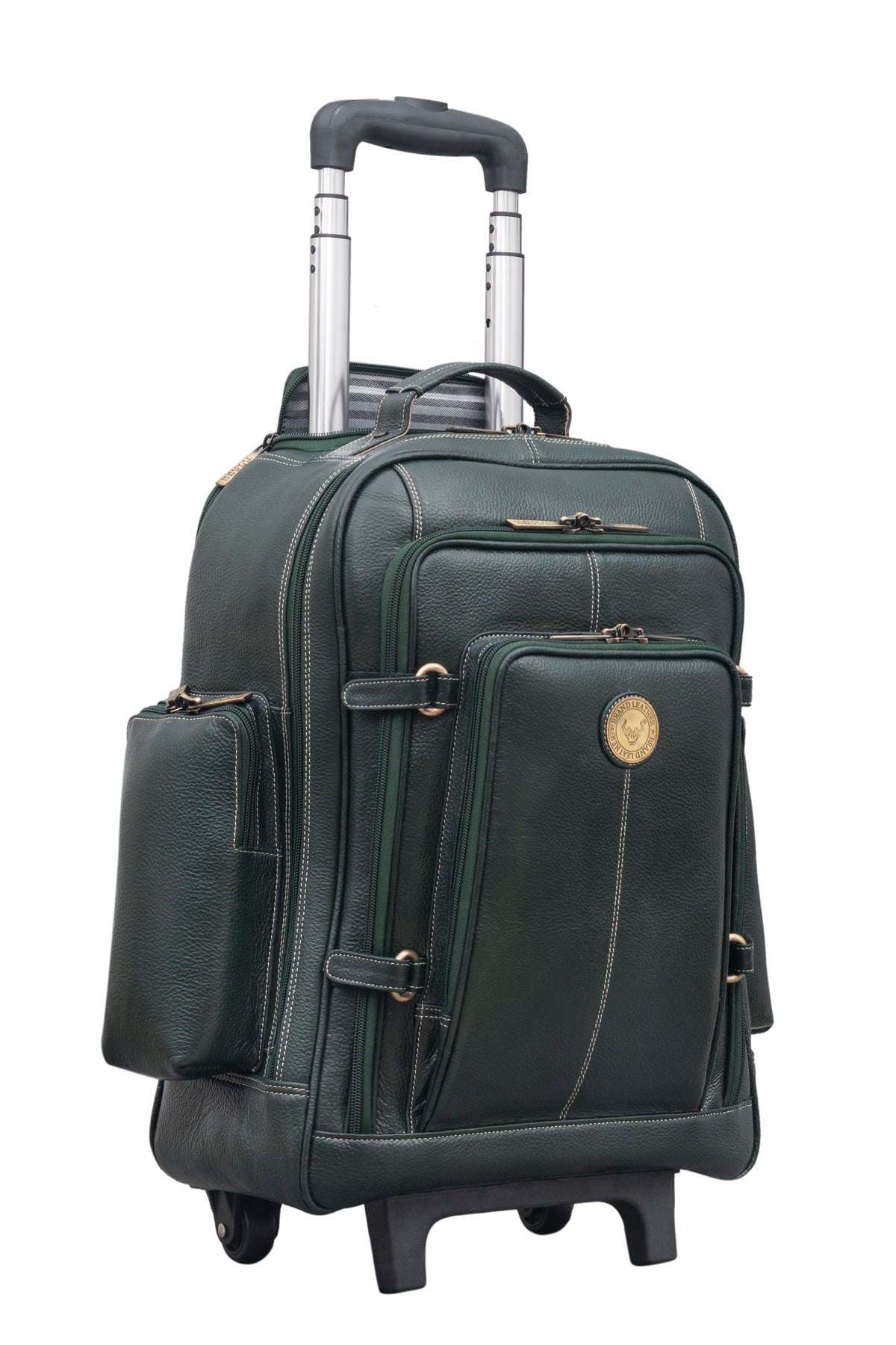 BRAND LEATHER Rolling Backpack Wheeled Laptop Backpack for Travel, Trolley Luggage Suitcase Compact Business Bag Student Laptop Bag for Men Women