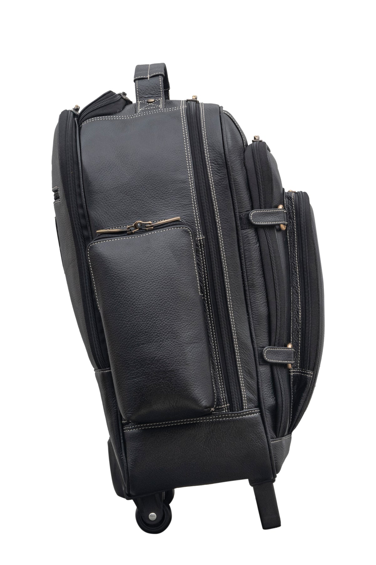 BRAND LEATHER Rolling Backpack Wheeled Laptop Backpack for Travel, Trolley Luggage Suitcase Compact Business Bag Student Laptop Bag for Men Women