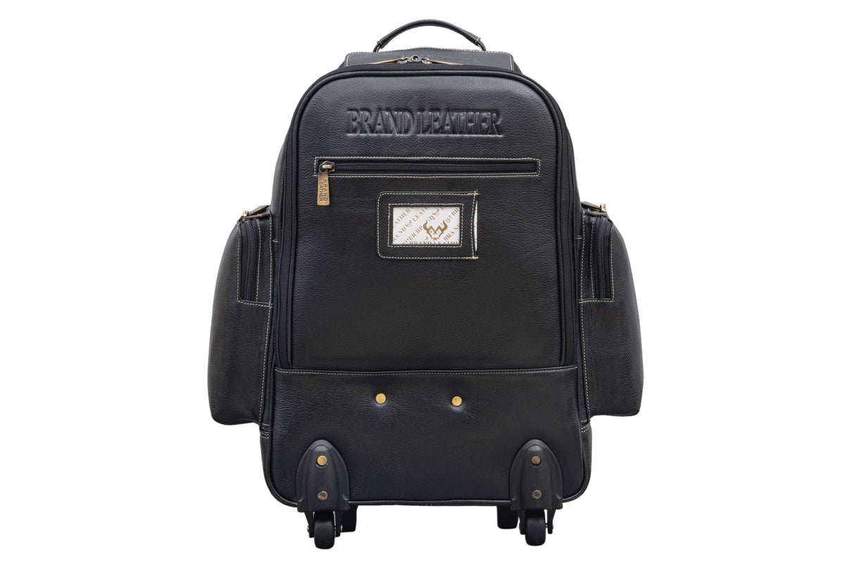 BRAND LEATHER Rolling Backpack Wheeled Laptop Backpack for Travel, Trolley Luggage Suitcase Compact Business Bag Student Laptop Bag for Men Women