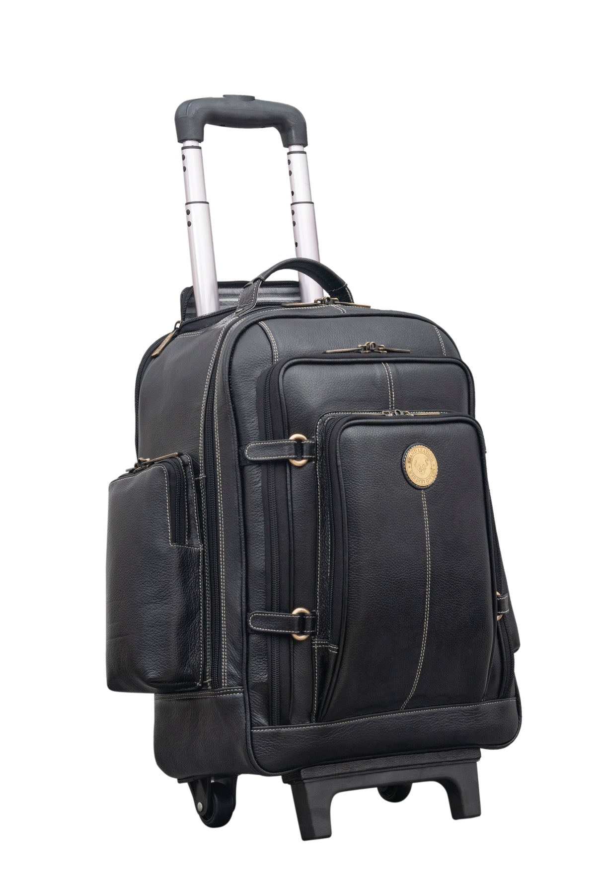 BRAND LEATHER Rolling Backpack Wheeled Laptop Backpack for Travel, Trolley Luggage Suitcase Compact Business Bag Student Laptop Bag for Men Women