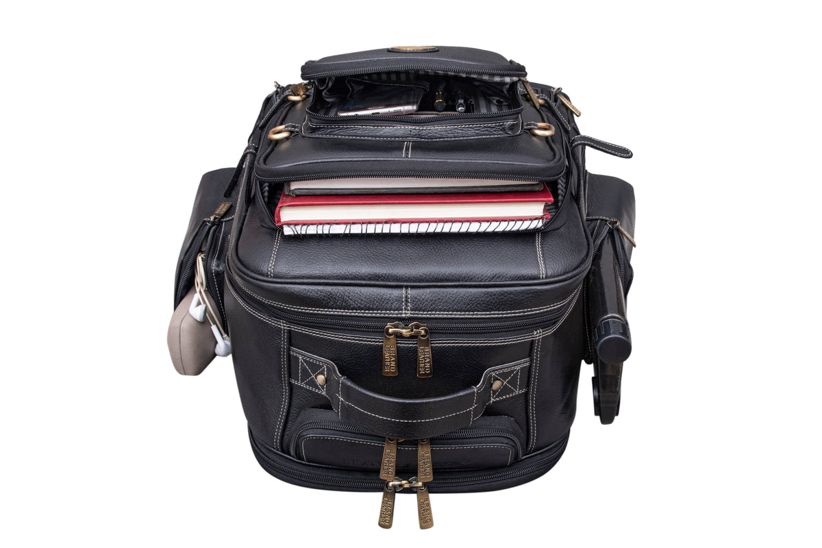 BRAND LEATHER Rolling Backpack Wheeled Laptop Backpack for Travel, Trolley Luggage Suitcase Compact Business Bag Student Laptop Bag for Men Women