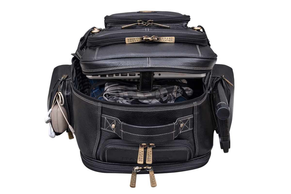 BRAND LEATHER Rolling Backpack Wheeled Laptop Backpack for Travel, Trolley Luggage Suitcase Compact Business Bag Student Laptop Bag for Men Women