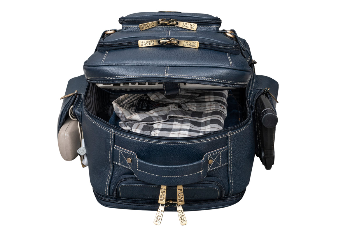 BRAND LEATHER Rolling Backpack Wheeled Laptop Backpack for Travel, Trolley Luggage Suitcase Compact Business Bag Student Laptop Bag for Men Women