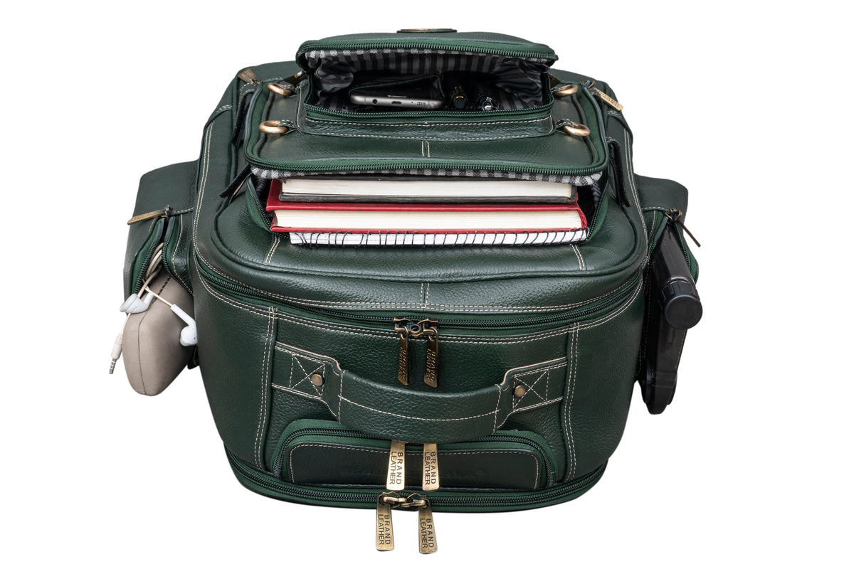 BRAND LEATHER Rolling Backpack Wheeled Laptop Backpack for Travel, Trolley Luggage Suitcase Compact Business Bag Student Laptop Bag for Men Women