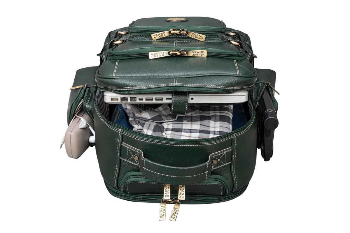 BRAND LEATHER Rolling Backpack Wheeled Laptop Backpack for Travel, Trolley Luggage Suitcase Compact Business Bag Student Laptop Bag for Men Women