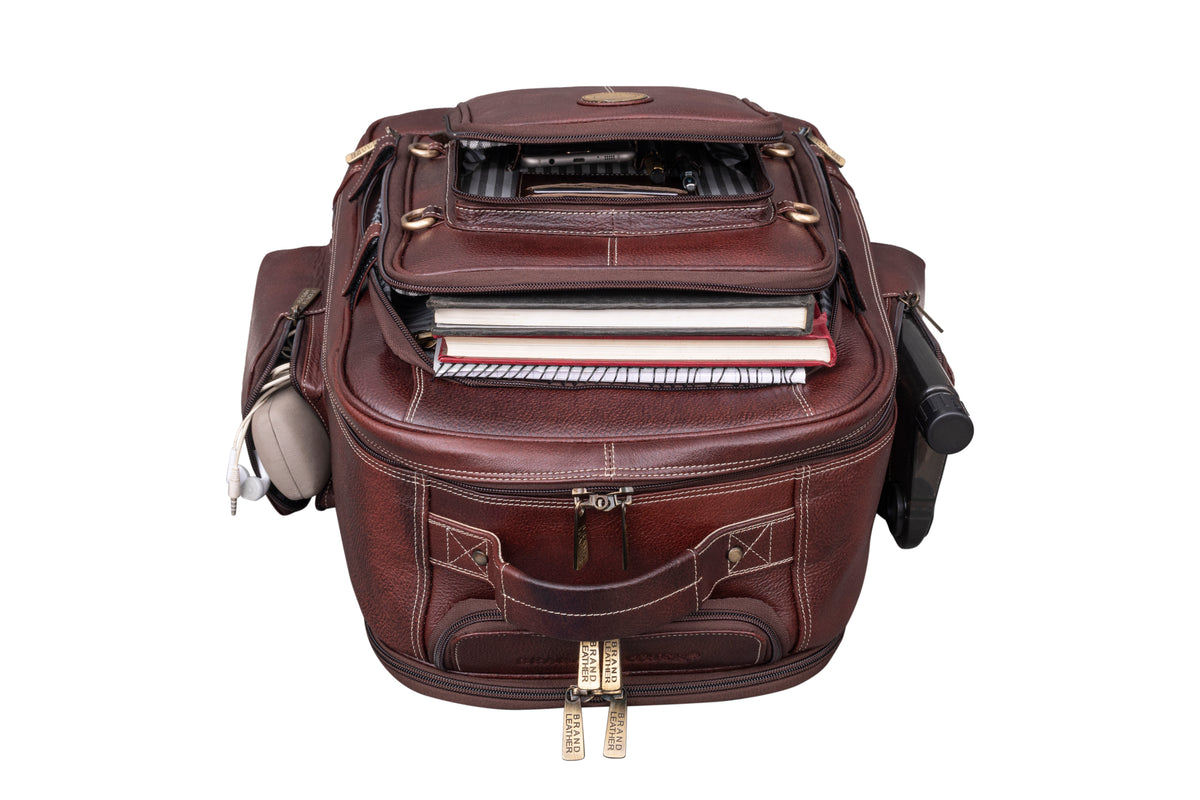 BRAND LEATHER Rolling Backpack Wheeled Laptop Backpack for Travel, Trolley Luggage Suitcase Compact Business Bag Student Laptop Bag for Men Women