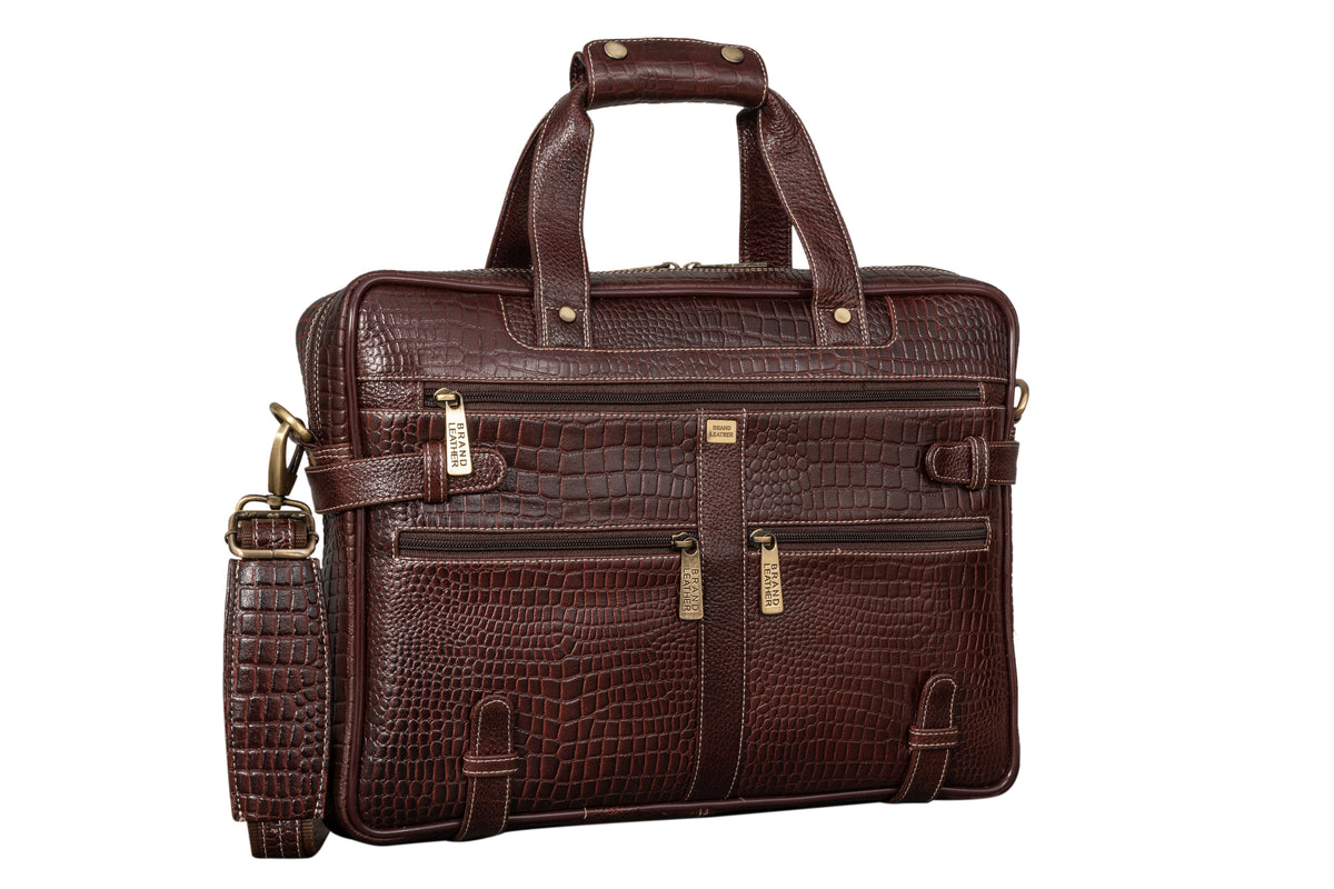 BRAND LEATHER Laptop Bag for Men - Genuine Leather Messenger Bag for Office - Fits up to 16 Inch Laptop -Brown Shoulder Bag with Multiple Compartments - Executive Leather Bag for Work and Travel