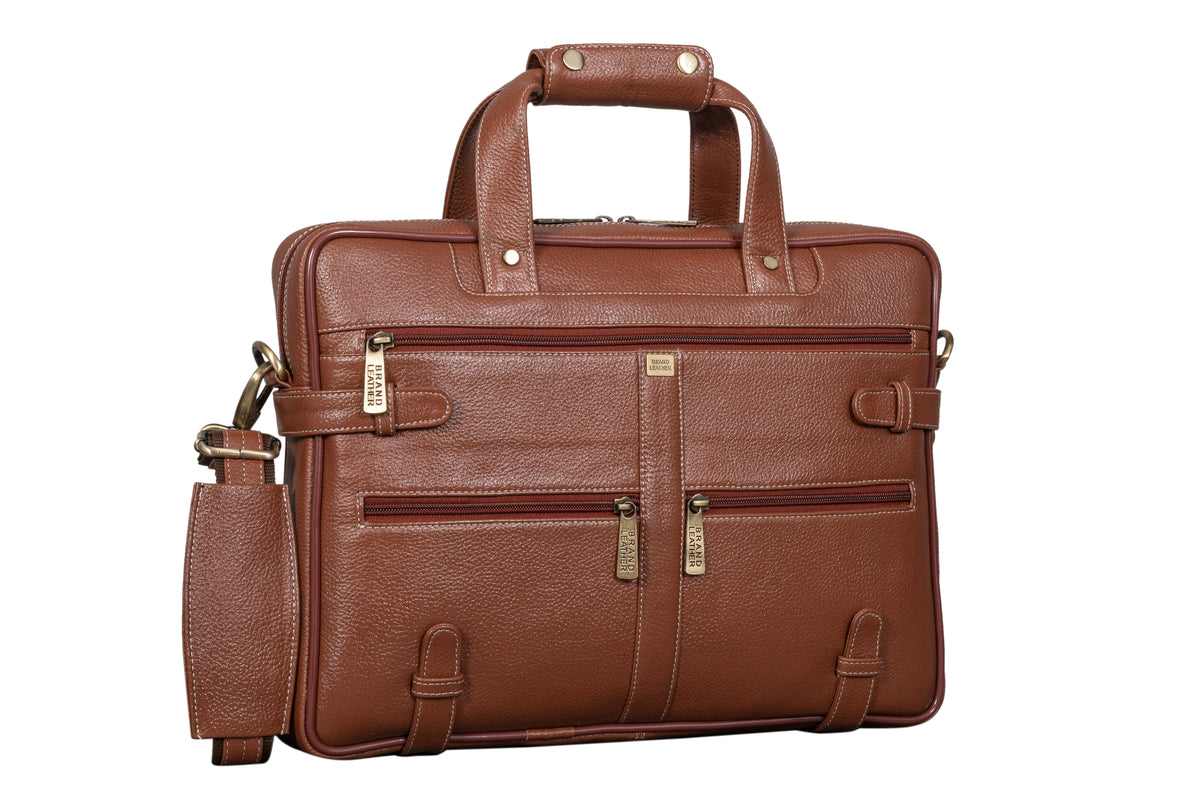 BRAND LEATHER Laptop Bag for Men - Genuine Leather Messenger Bag for Office - Fits up to 16 Inch Laptop -Brown Shoulder Bag with Multiple Compartments - Executive Leather Bag for Work and Travel