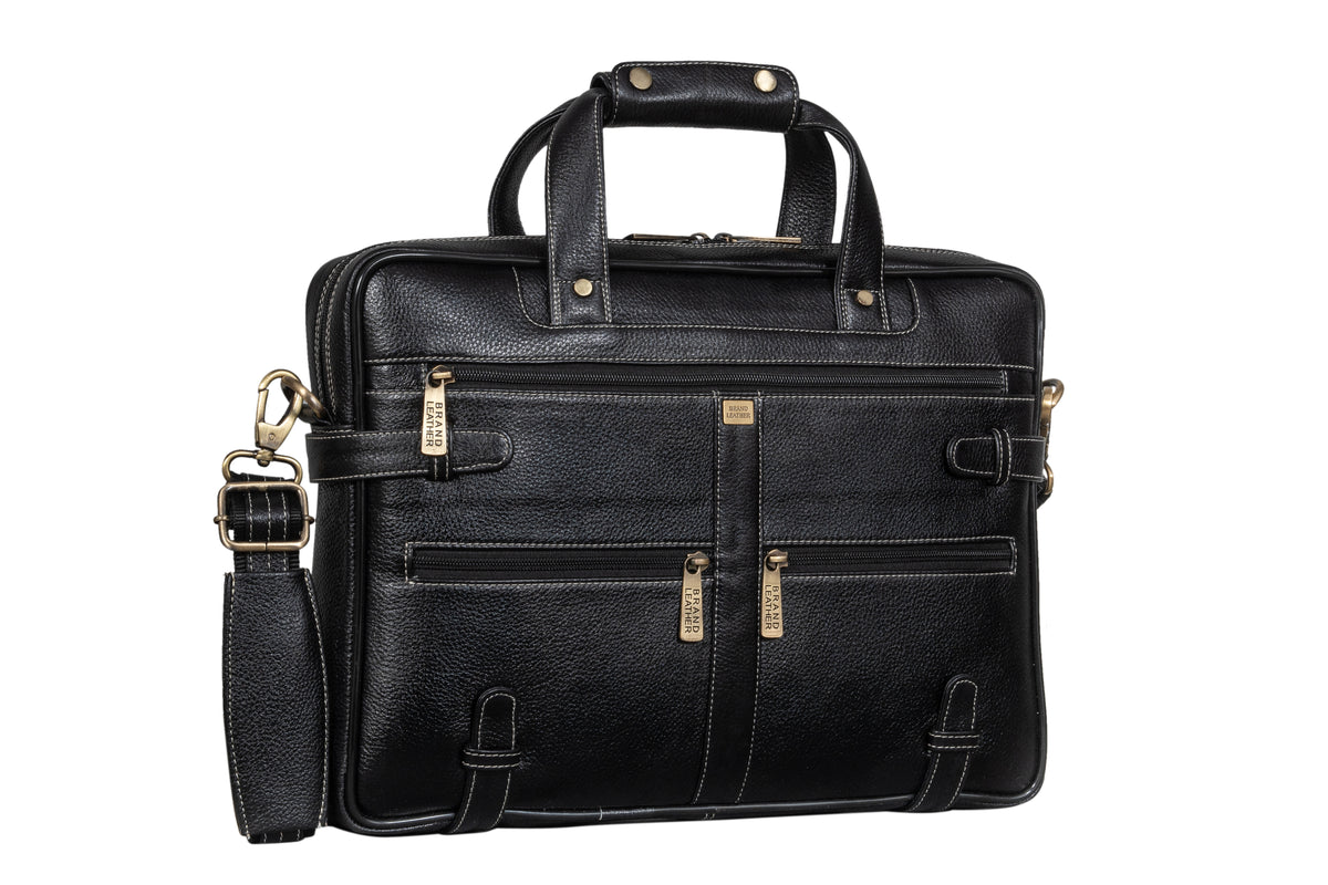 BRAND LEATHER Laptop Bag for Men - Genuine Leather Messenger Bag for Office - Fits up to 16 Inch Laptop -Brown Shoulder Bag with Multiple Compartments - Executive Leather Bag for Work and Travel