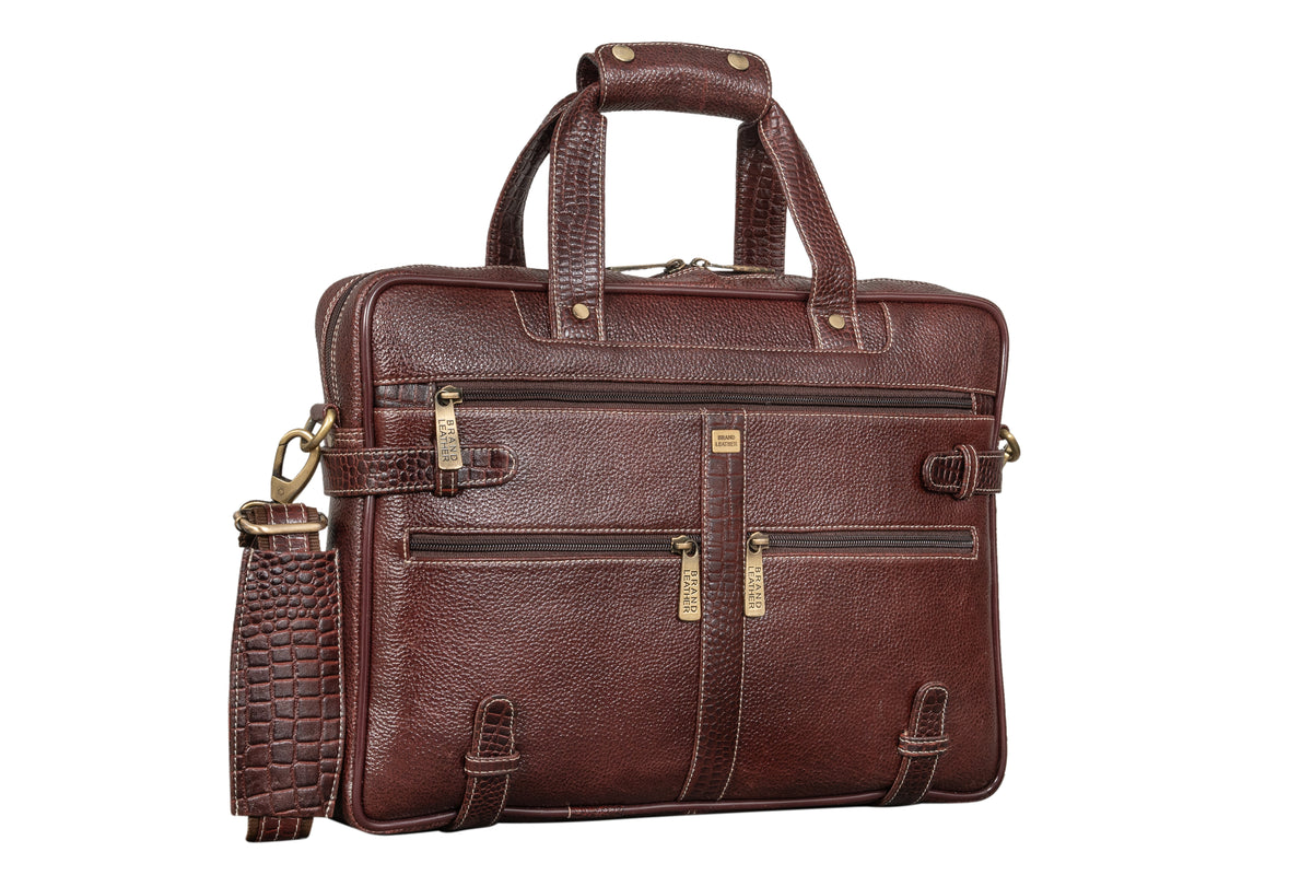 BRAND LEATHER Laptop Bag for Men - Genuine Leather Messenger Bag for Office - Fits up to 16 Inch Laptop -Brown Shoulder Bag with Multiple Compartments - Executive Leather Bag for Work and Travel