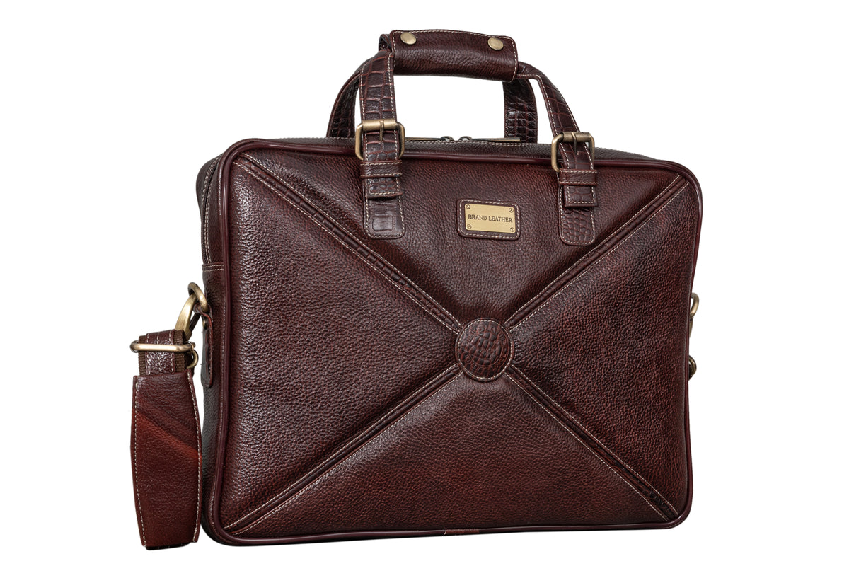 BRAND LEATHER Laptop Bag for Men - Genuine Leather Messenger Bag for Office - Fits up to 16 Inch Laptop -Brown Shoulder Bag with Multiple Compartments - Executive Leather Bag for Work and Travel