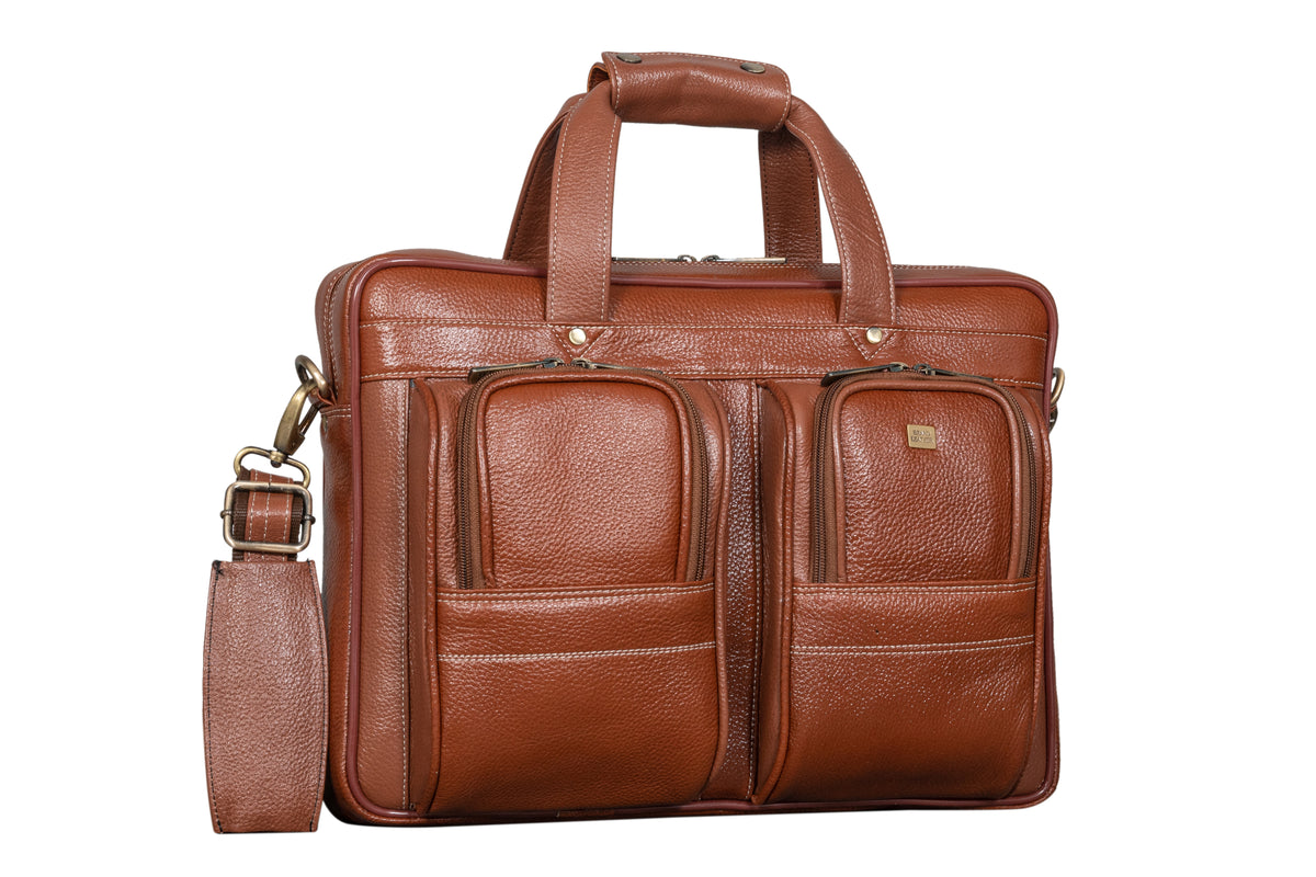 BRAND LEATHER Genuine Leather Laptop Bag for Men - Office Bag, Brown - Fits Up to 14/15.6/16 Inch Laptop/MacBook - Laptop Messenger Bag/Side Shoulder Bag with Adjustable Strap - 1 Year Warranty