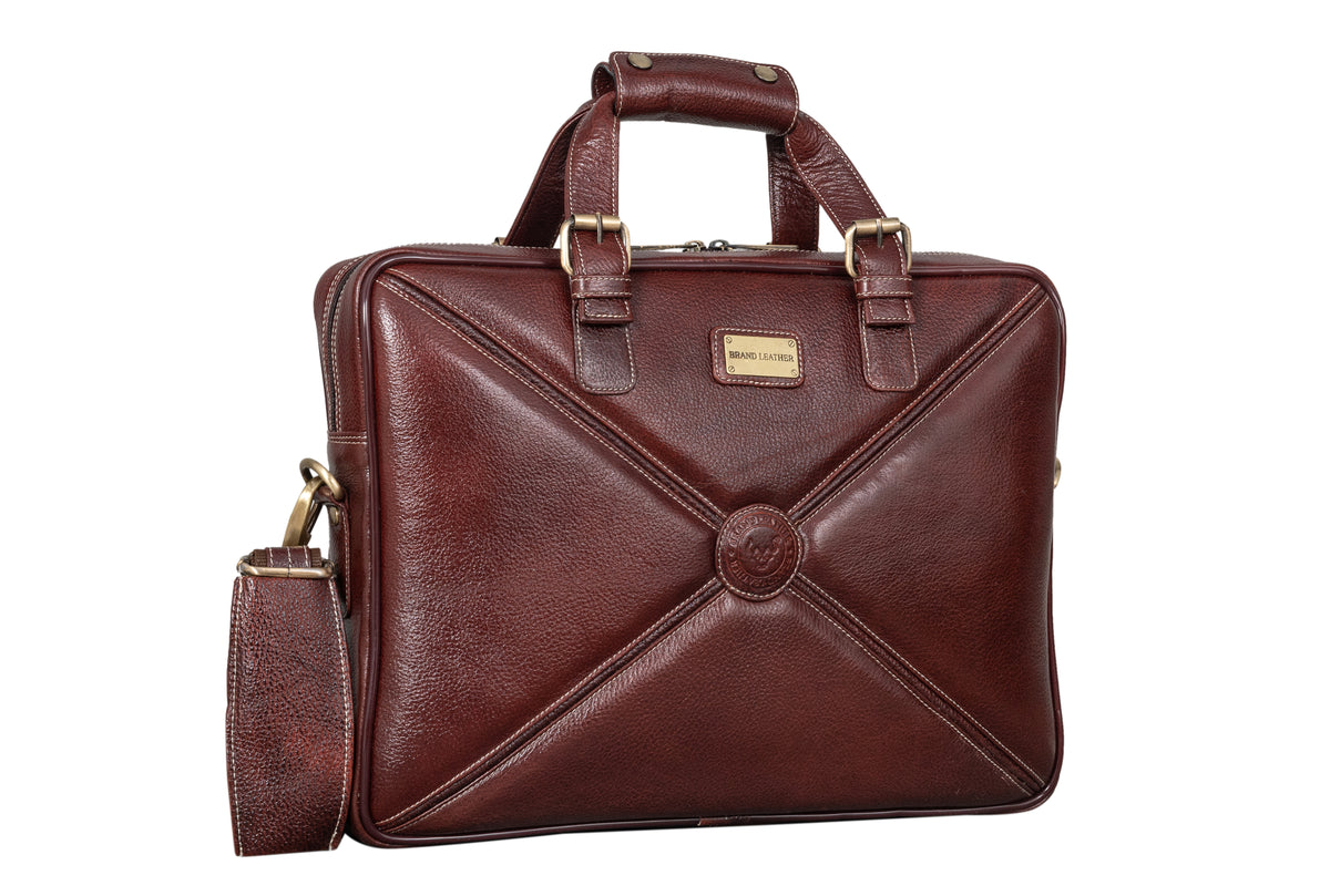BRAND LEATHER Laptop Bag for Men - Genuine Leather Messenger Bag for Office - Fits up to 16 Inch Laptop -Brown Shoulder Bag with Multiple Compartments - Executive Leather Bag for Work and Travel
