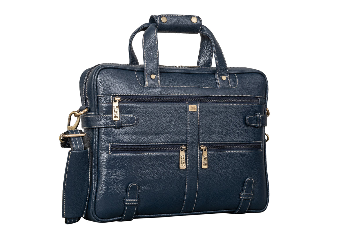 BRAND LEATHER Laptop Bag for Men - Genuine Leather Messenger Bag for Office - Fits up to 16 Inch Laptop -Brown Shoulder Bag with Multiple Compartments - Executive Leather Bag for Work and Travel