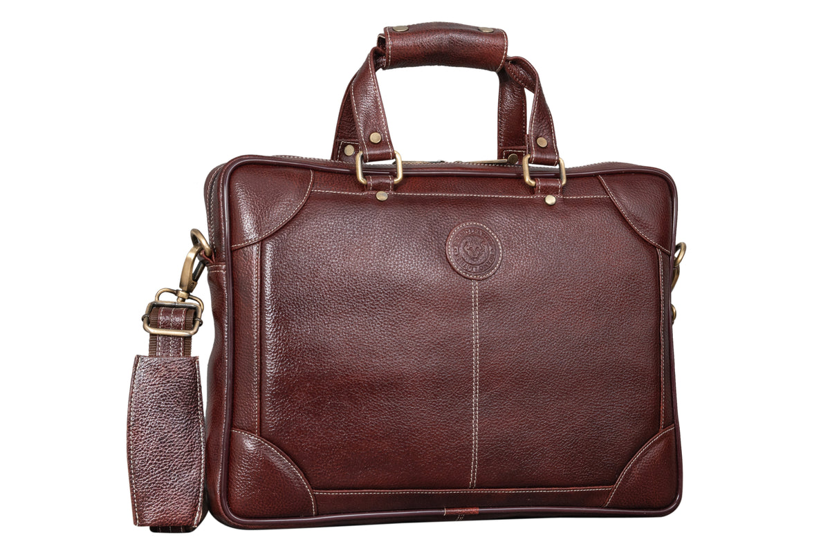 BRAND LEATHER Laptop Bag for Men - Genuine Leather Messenger Bag for Office - Fits up to 16 Inch Laptop -Brown Shoulder Bag with Multiple Compartments - Executive Leather Bag for Work and Travel
