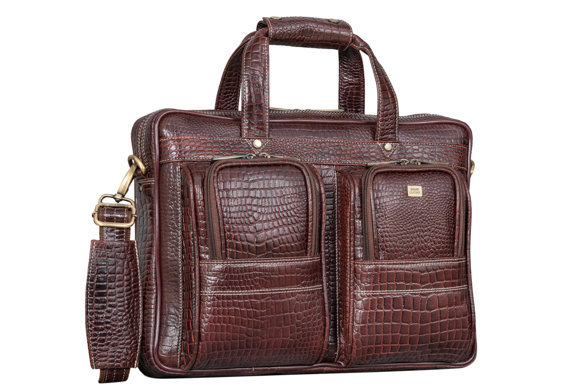 BRAND LEATHER Genuine Leather Laptop Bag for Men - Office Bag, Brown - Fits Up to 14/15.6/16 Inch Laptop/MacBook - Laptop Messenger Bag/Side Shoulder Bag with Adjustable Strap - 1 Year Warranty