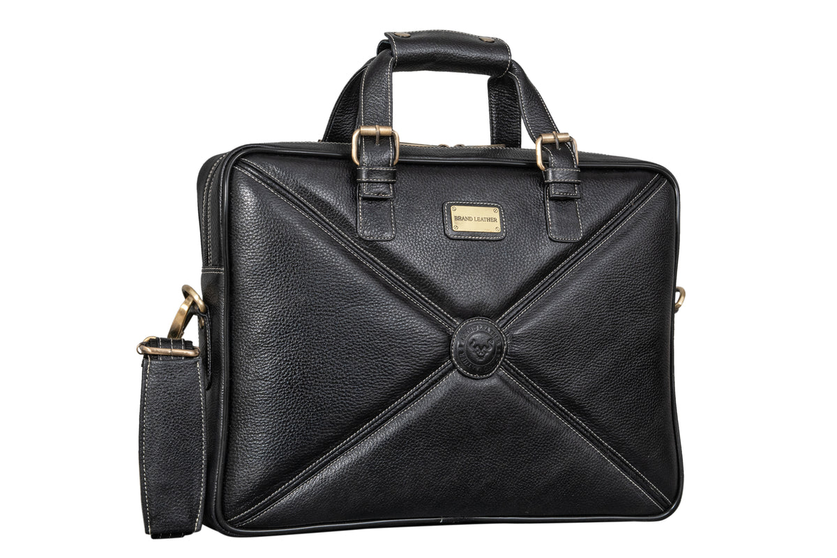 BRAND LEATHER Laptop Bag for Men - Genuine Leather Messenger Bag for Office - Fits up to 16 Inch Laptop -Brown Shoulder Bag with Multiple Compartments - Executive Leather Bag for Work and Travel