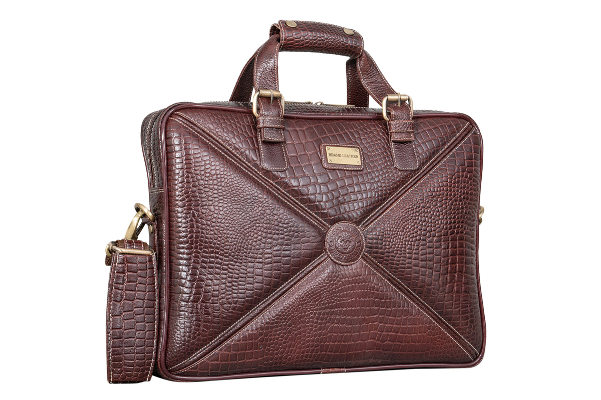 BRAND LEATHER Laptop Bag for Men - Genuine Leather Messenger Bag for Office - Fits up to 16 Inch Laptop -Brown Shoulder Bag with Multiple Compartments - Executive Leather Bag for Work and Travel