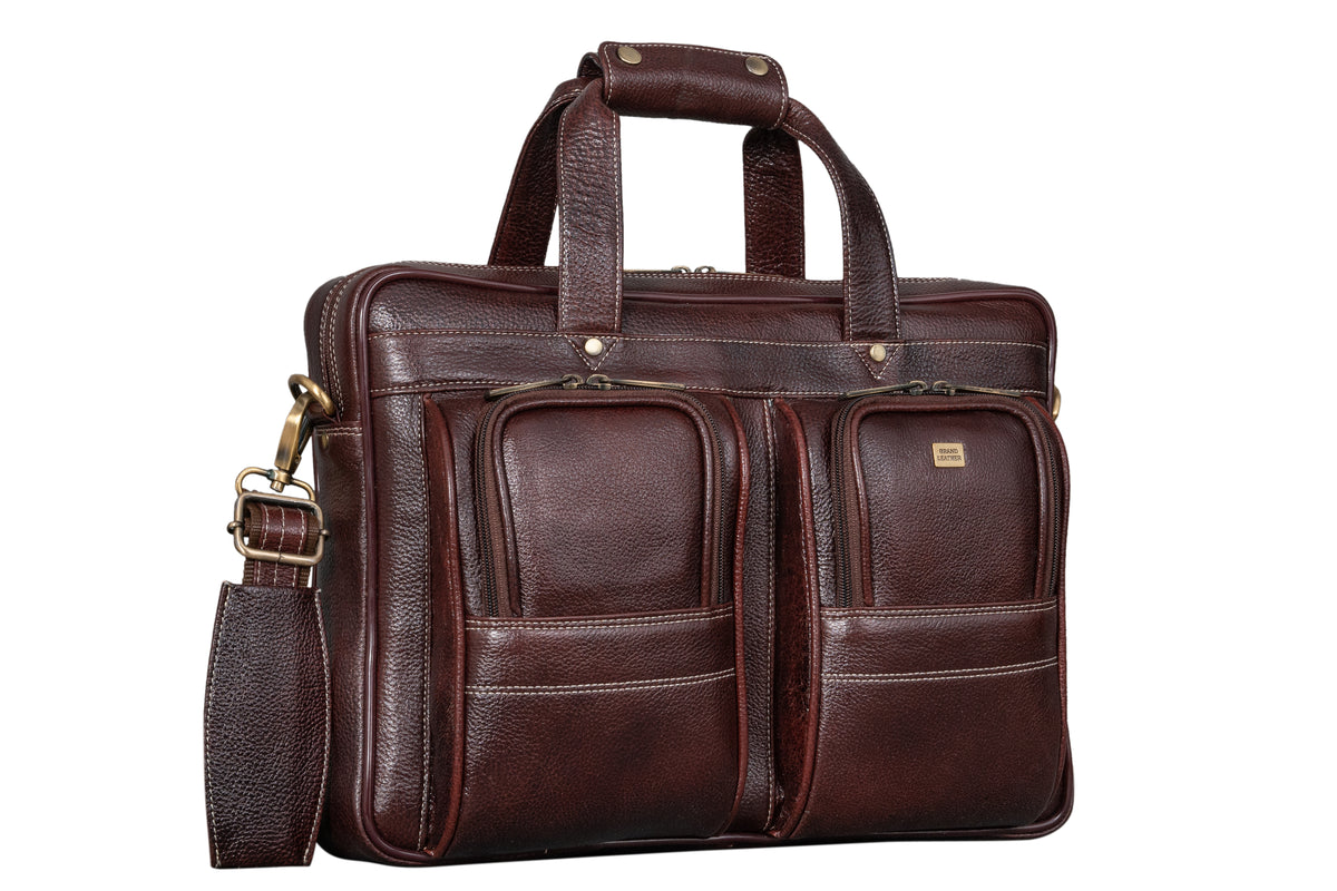 BRAND LEATHER Genuine Leather Laptop Bag for Men - Office Bag, Brown - Fits Up to 14/15.6/16 Inch Laptop/MacBook - Laptop Messenger Bag/Side Shoulder Bag with Adjustable Strap - 1 Year Warranty