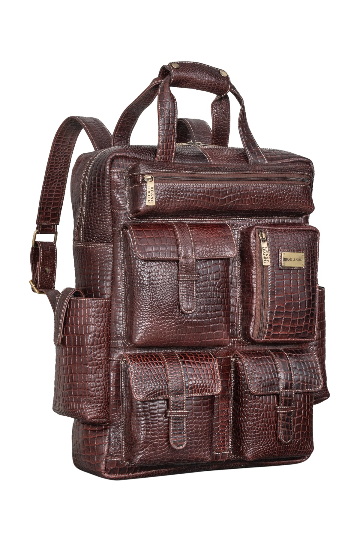 BRAND LEATHER Full Grain Buffalo - Hide Leather Backpack Large Capacity 15/15.6/16/17 Inch Laptop Bag Multi Pockets Travel Daypack