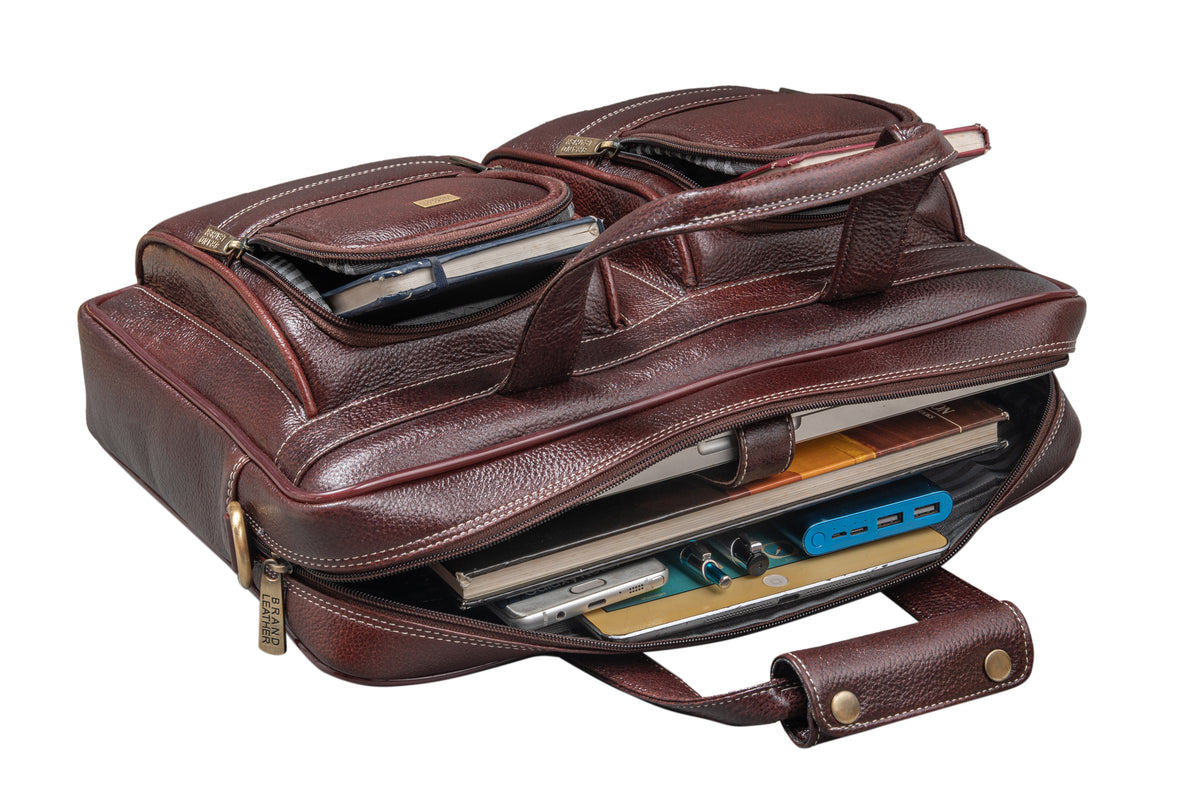 BRAND LEATHER Genuine Leather Laptop Bag for Men - Office Bag, Brown - Fits Up to 14/15.6/16 Inch Laptop/MacBook - Laptop Messenger Bag/Side Shoulder Bag with Adjustable Strap - 1 Year Warranty