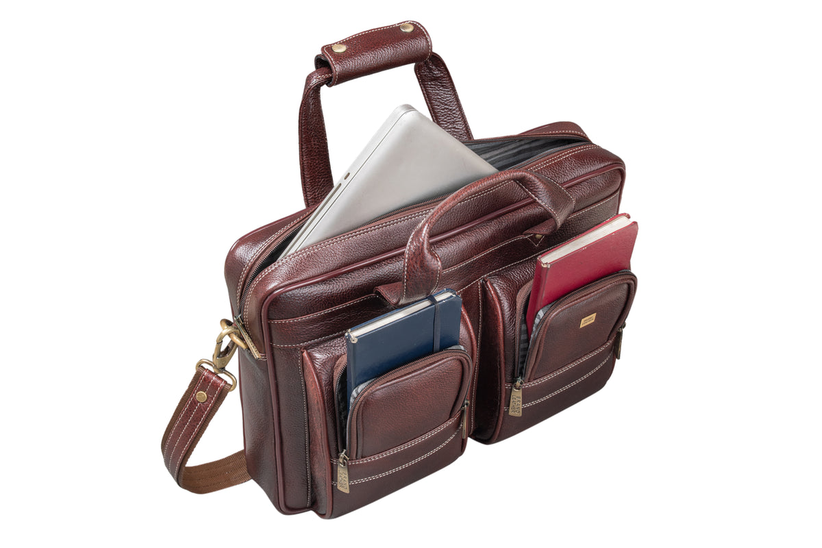 BRAND LEATHER Genuine Leather Laptop Bag for Men - Office Bag, Brown - Fits Up to 14/15.6/16 Inch Laptop/MacBook - Laptop Messenger Bag/Side Shoulder Bag with Adjustable Strap - 1 Year Warranty