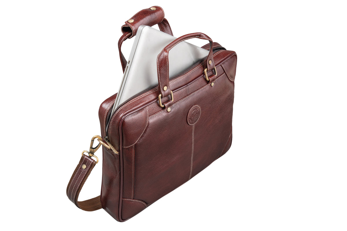 BRAND LEATHER Laptop Bag for Men - Genuine Leather Messenger Bag for Office - Fits up to 16 Inch Laptop -Brown Shoulder Bag with Multiple Compartments - Executive Leather Bag for Work and Travel