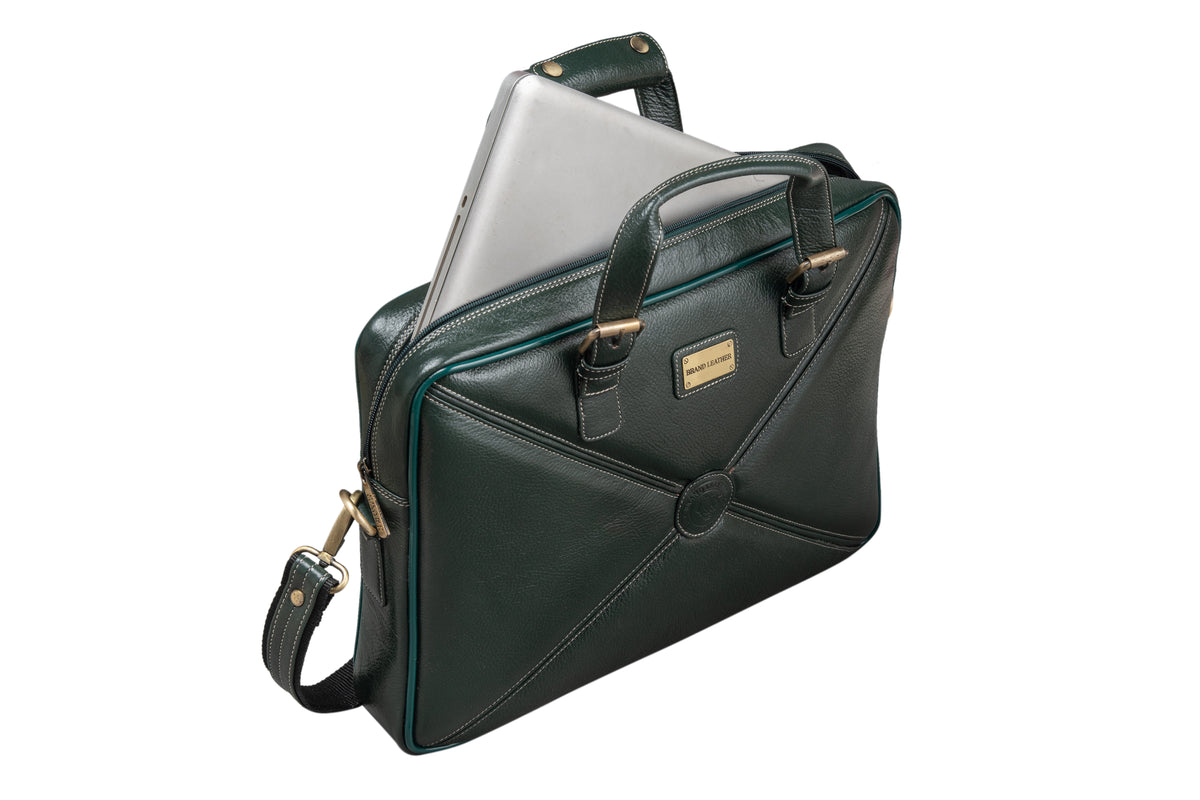 BRAND LEATHER Laptop Bag for Men - Genuine Leather Messenger Bag for Office - Fits up to 16 Inch Laptop -Brown Shoulder Bag with Multiple Compartments - Executive Leather Bag for Work and Travel