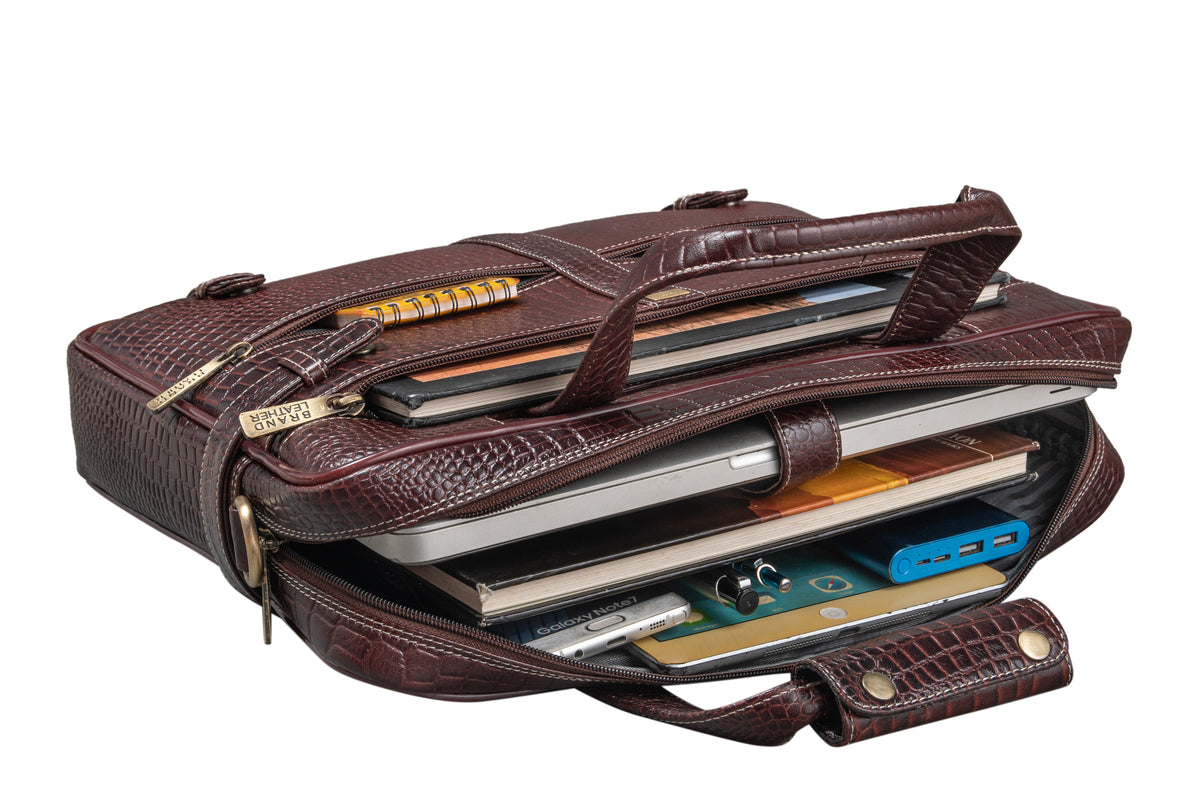 BRAND LEATHER Laptop Bag for Men - Genuine Leather Messenger Bag for Office - Fits up to 16 Inch Laptop -Brown Shoulder Bag with Multiple Compartments - Executive Leather Bag for Work and Travel