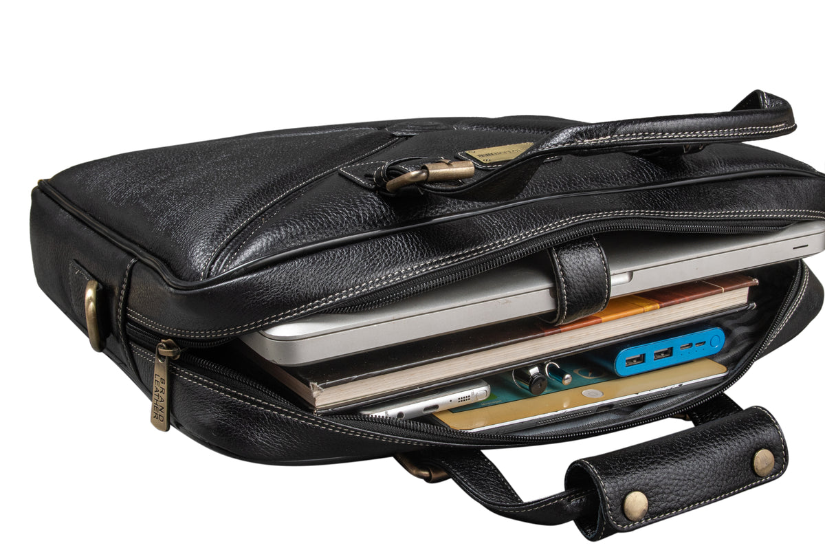 BRAND LEATHER Laptop Bag for Men - Genuine Leather Messenger Bag for Office - Fits up to 16 Inch Laptop -Brown Shoulder Bag with Multiple Compartments - Executive Leather Bag for Work and Travel