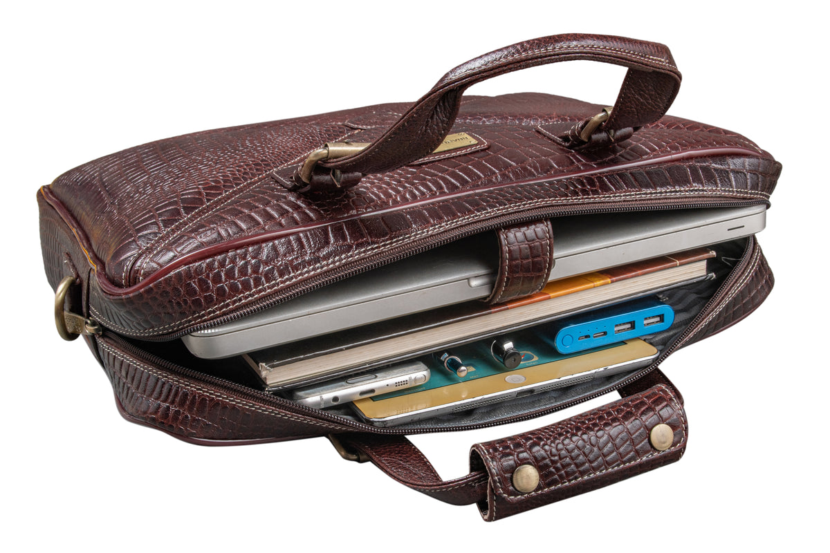 BRAND LEATHER Laptop Bag for Men - Genuine Leather Messenger Bag for Office - Fits up to 16 Inch Laptop -Brown Shoulder Bag with Multiple Compartments - Executive Leather Bag for Work and Travel