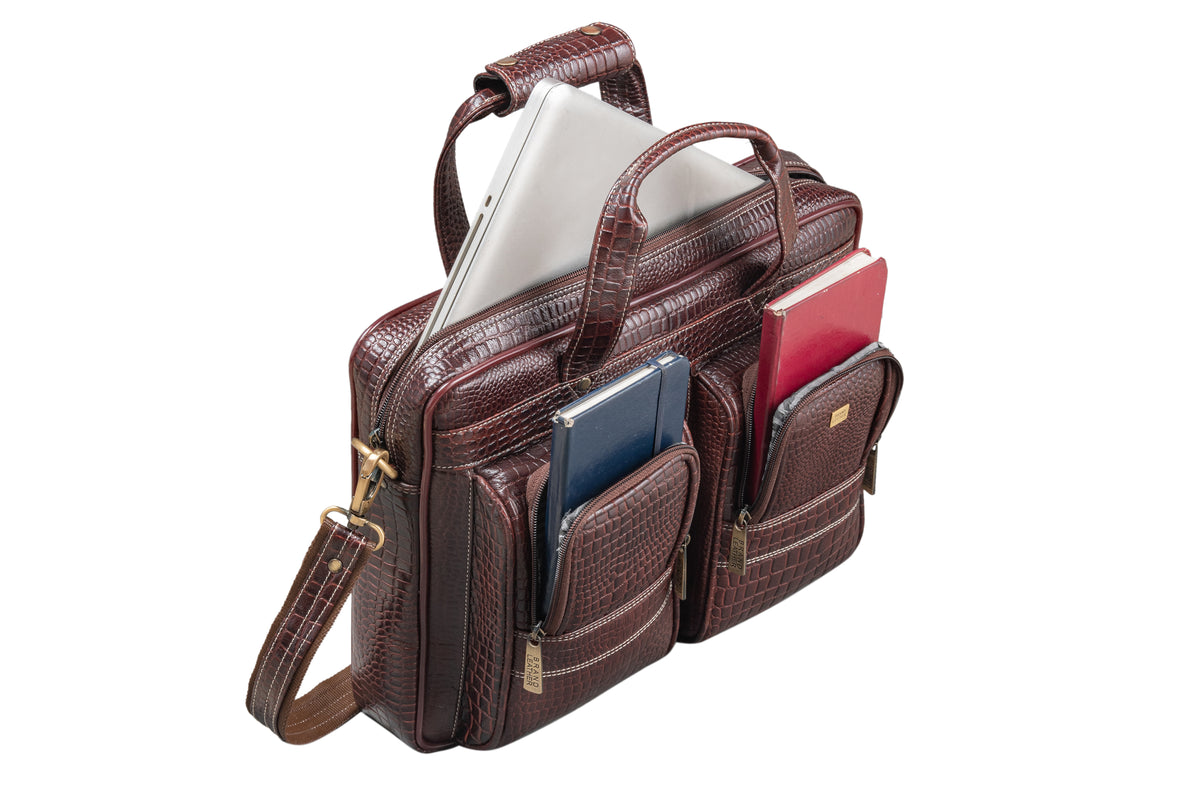 BRAND LEATHER Genuine Leather Laptop Bag for Men - Office Bag, Brown - Fits Up to 14/15.6/16 Inch Laptop/MacBook - Laptop Messenger Bag/Side Shoulder Bag with Adjustable Strap - 1 Year Warranty