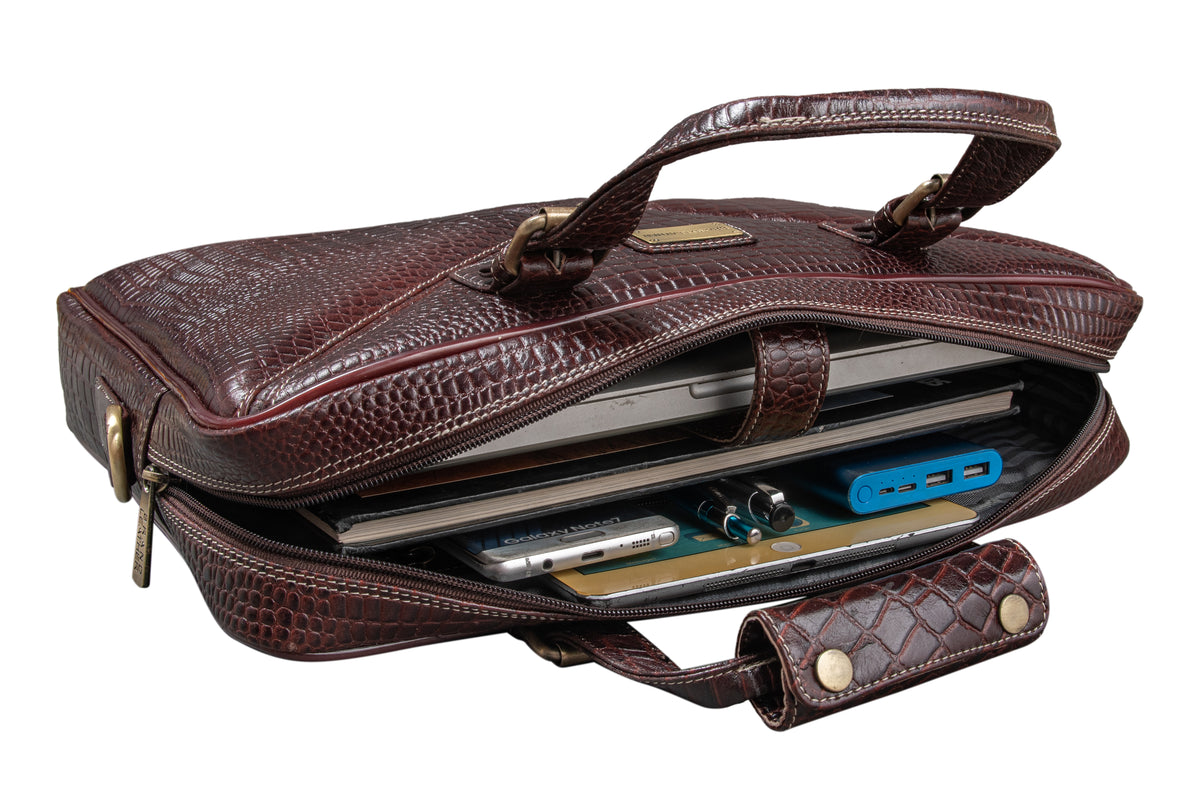 BRAND LEATHER Laptop Bag for Men - Genuine Leather Messenger Bag for Office - Fits up to 16 Inch Laptop -Brown Shoulder Bag with Multiple Compartments - Executive Leather Bag for Work and Travel