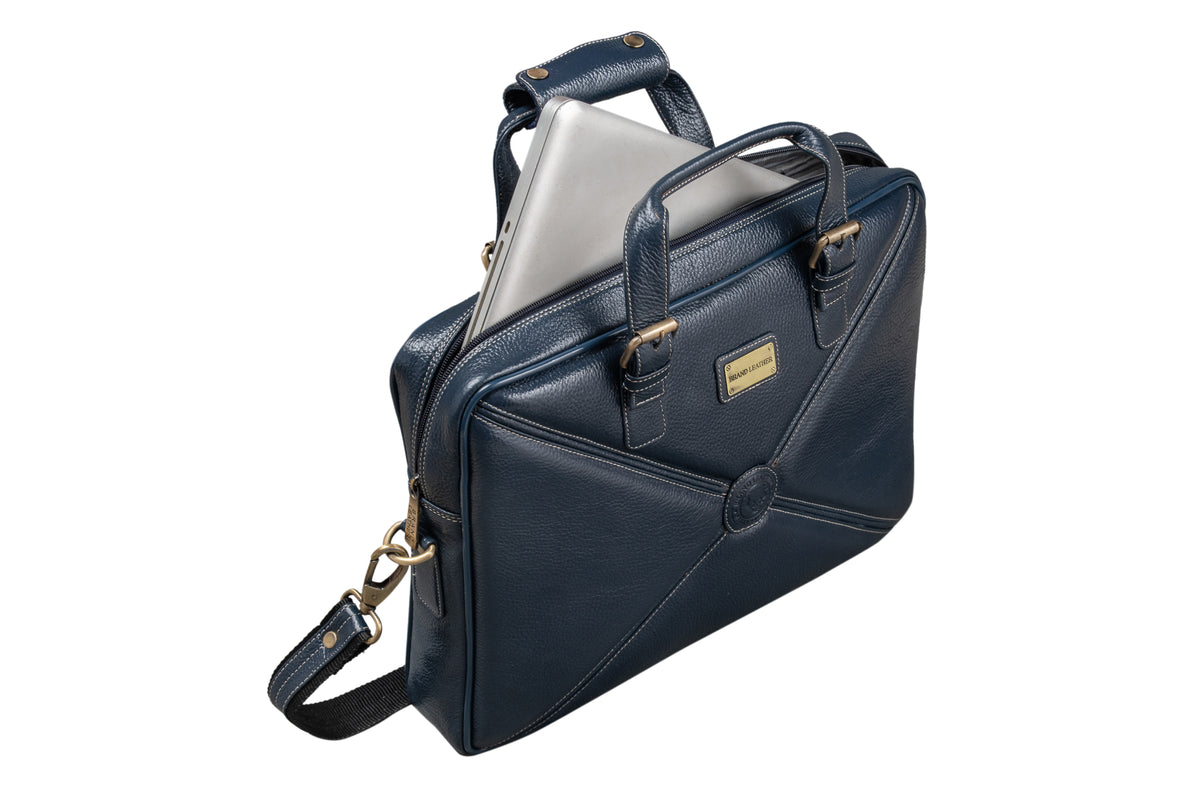 BRAND LEATHER Laptop Bag for Men - Genuine Leather Messenger Bag for Office - Fits up to 16 Inch Laptop -Brown Shoulder Bag with Multiple Compartments - Executive Leather Bag for Work and Travel