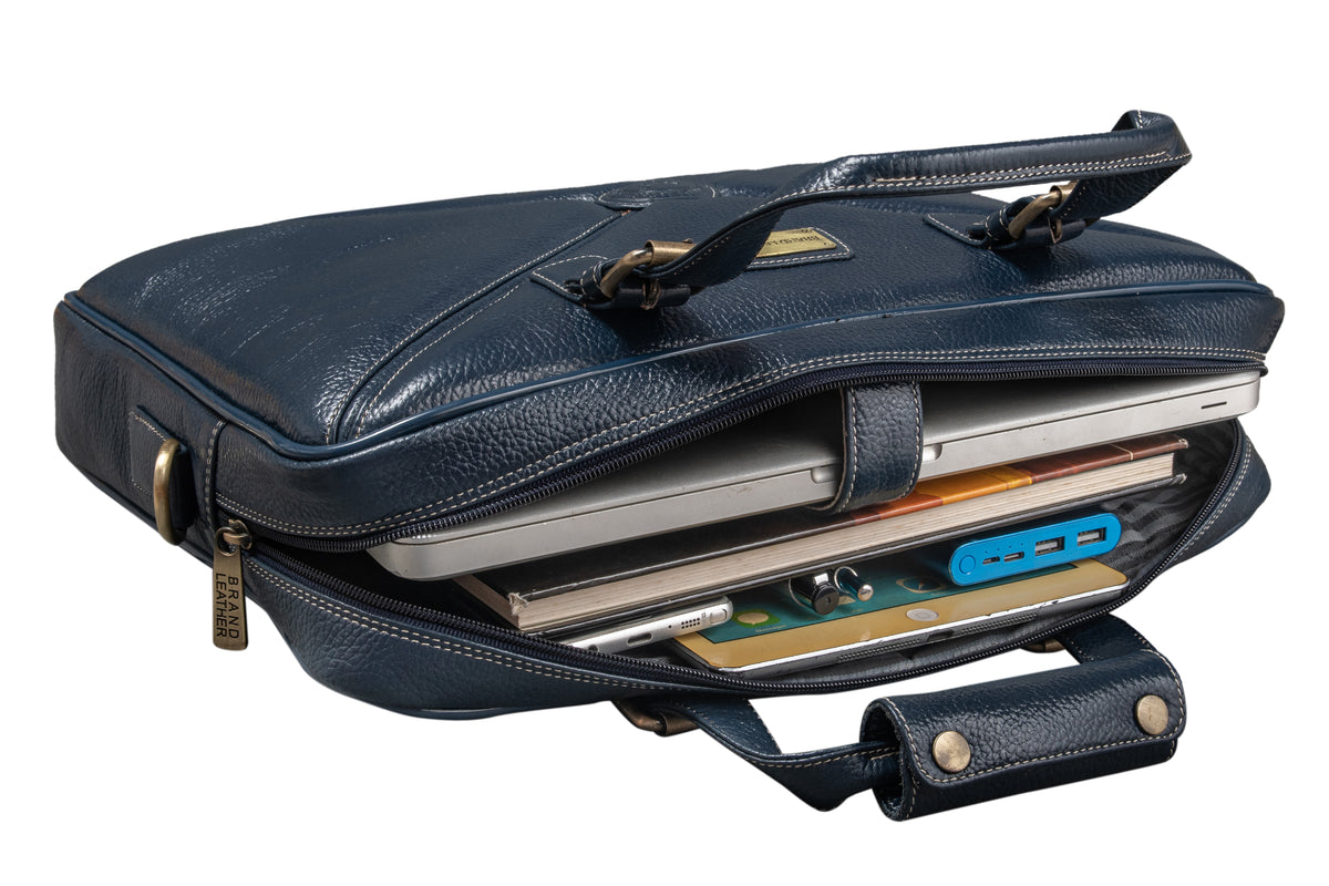 BRAND LEATHER Laptop Bag for Men - Genuine Leather Messenger Bag for Office - Fits up to 16 Inch Laptop -Brown Shoulder Bag with Multiple Compartments - Executive Leather Bag for Work and Travel