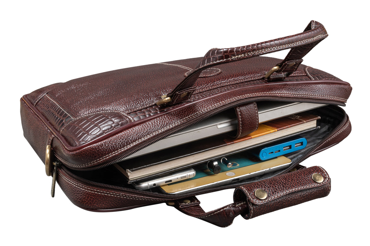 BRAND LEATHER Laptop Bag for Men - Genuine Leather Messenger Bag for Office - Fits up to 16 Inch Laptop -Brown Shoulder Bag with Multiple Compartments - Executive Leather Bag for Work and Travel