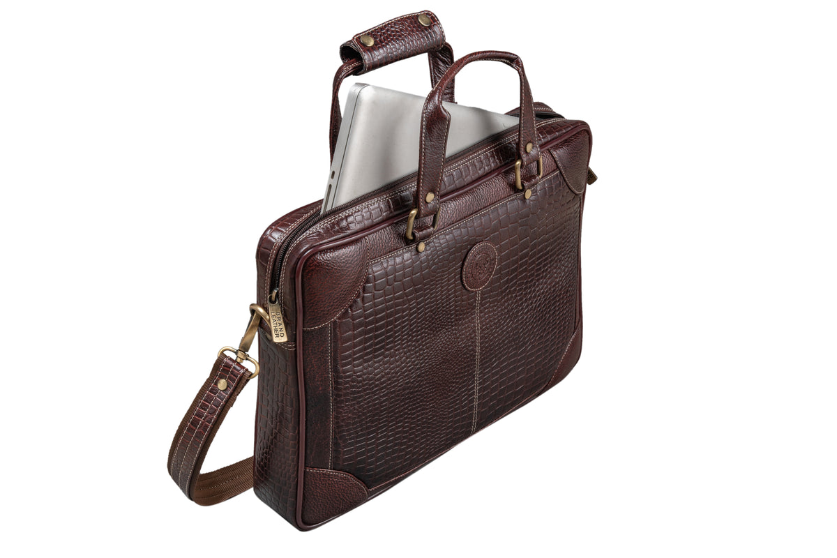 BRAND LEATHER Laptop Bag for Men - Genuine Leather Messenger Bag for Office - Fits up to 16 Inch Laptop -Brown Shoulder Bag with Multiple Compartments - Executive Leather Bag for Work and Travel