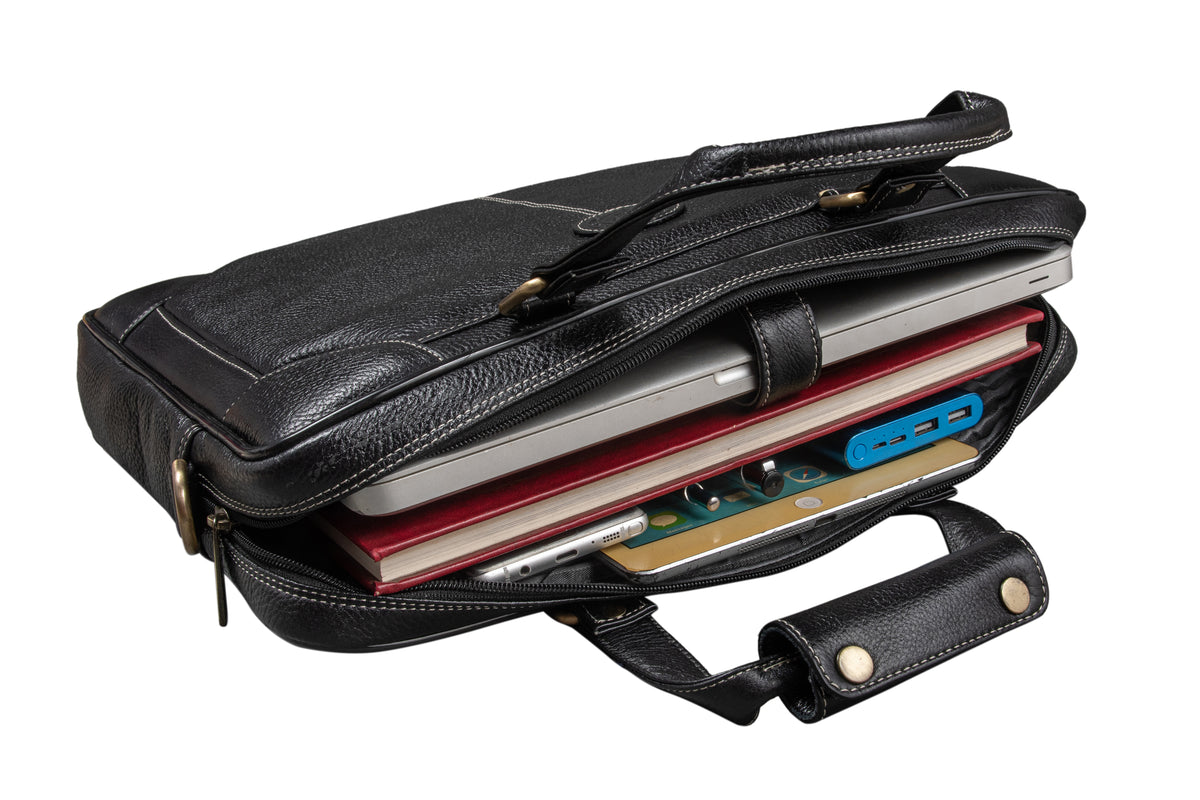 BRAND LEATHER Laptop Bag for Men - Genuine Leather Messenger Bag for Office - Fits up to 16 Inch Laptop -Brown Shoulder Bag with Multiple Compartments - Executive Leather Bag for Work and Travel