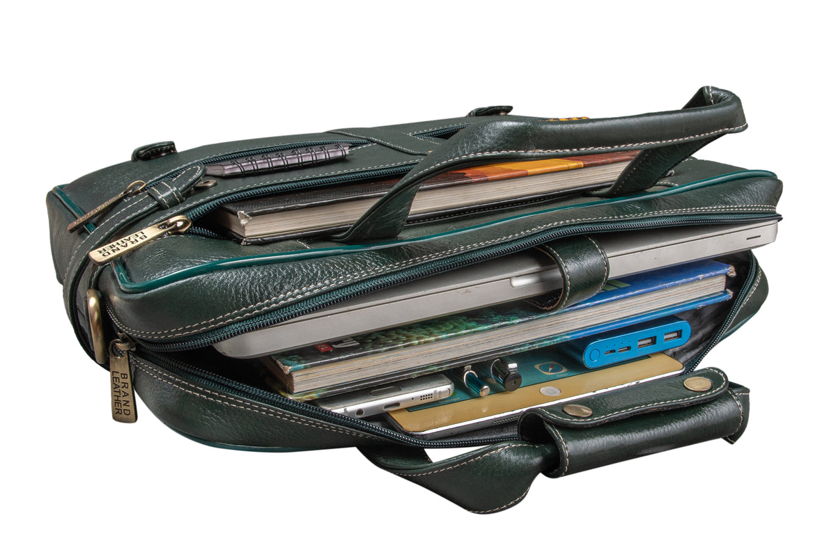 BRAND LEATHER Laptop Bag for Men - Genuine Leather Messenger Bag for Office - Fits up to 16 Inch Laptop -Brown Shoulder Bag with Multiple Compartments - Executive Leather Bag for Work and Travel