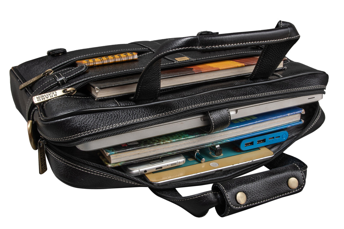 BRAND LEATHER Laptop Bag for Men - Genuine Leather Messenger Bag for Office - Fits up to 16 Inch Laptop -Brown Shoulder Bag with Multiple Compartments - Executive Leather Bag for Work and Travel