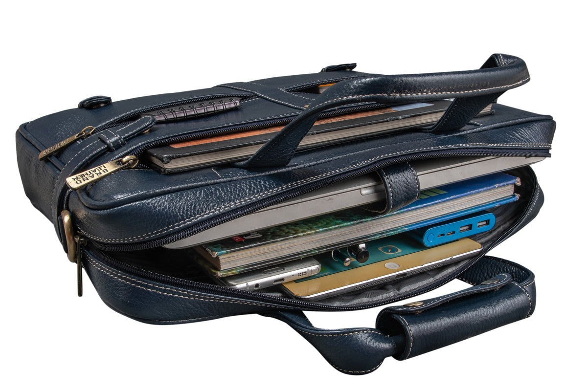 BRAND LEATHER Laptop Bag for Men - Genuine Leather Messenger Bag for Office - Fits up to 16 Inch Laptop -Brown Shoulder Bag with Multiple Compartments - Executive Leather Bag for Work and Travel