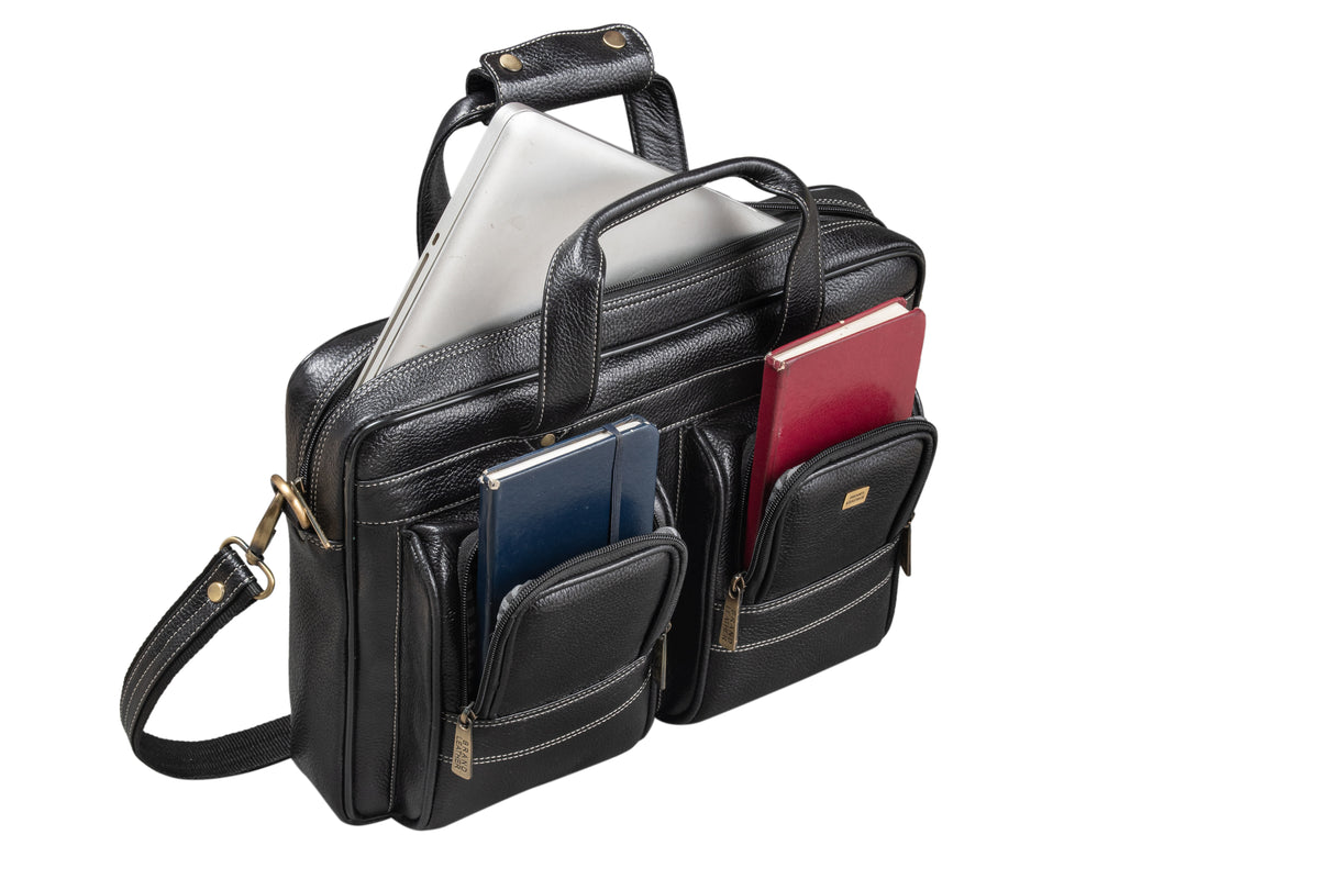 BRAND LEATHER Genuine Leather Laptop Bag for Men - Office Bag, Brown - Fits Up to 14/15.6/16 Inch Laptop/MacBook - Laptop Messenger Bag/Side Shoulder Bag with Adjustable Strap - 1 Year Warranty